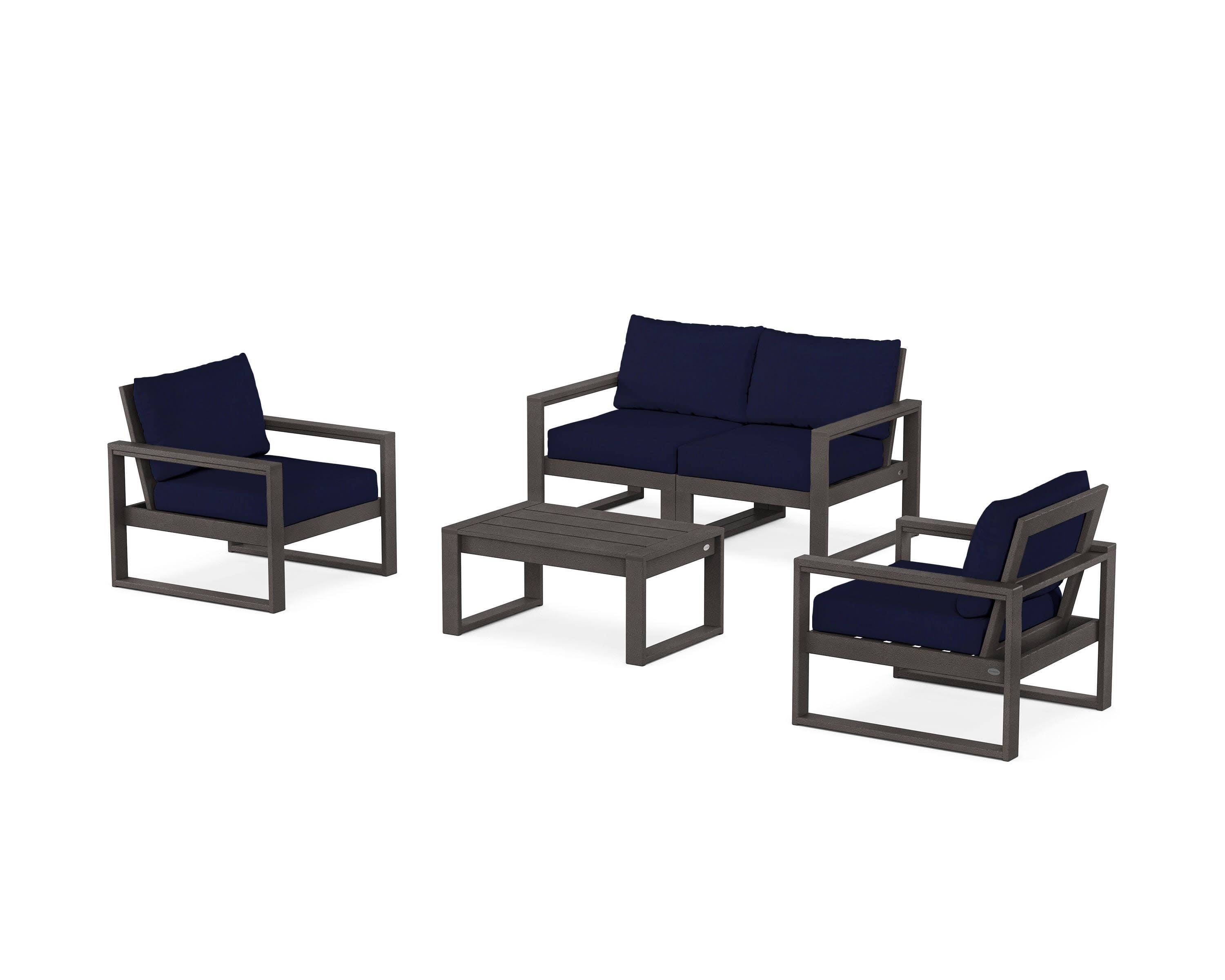 EDGE Sectional 4-Piece Deep Seating Set with Loveseat in Vintage Coffee / Navy