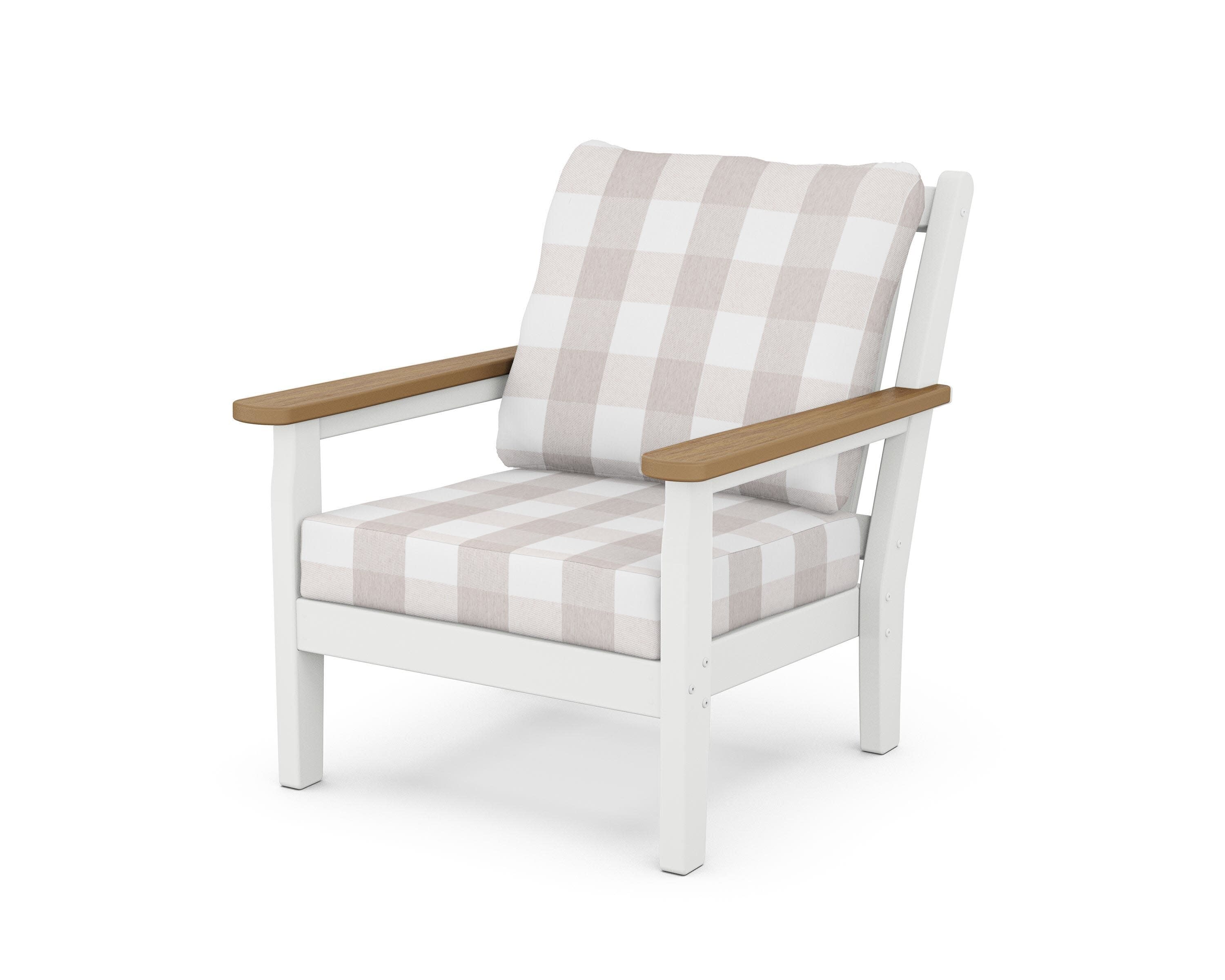 Chippendale Deep Seating Chair in White / Natural / Buffalo Plaid Dune Burlap