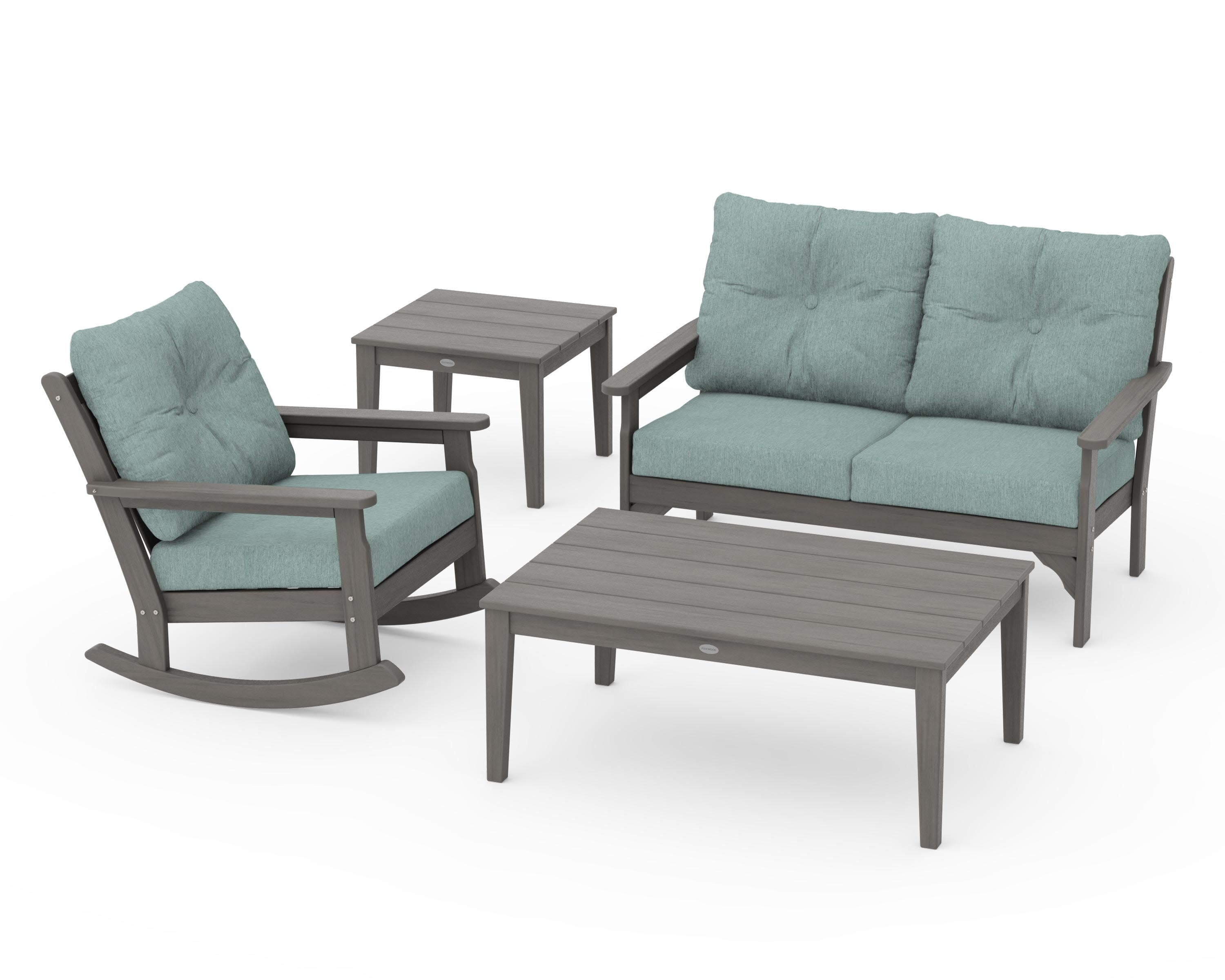 Vineyard 4-Piece Deep Seating Rocker Set in Driftwood / Glacier Spa