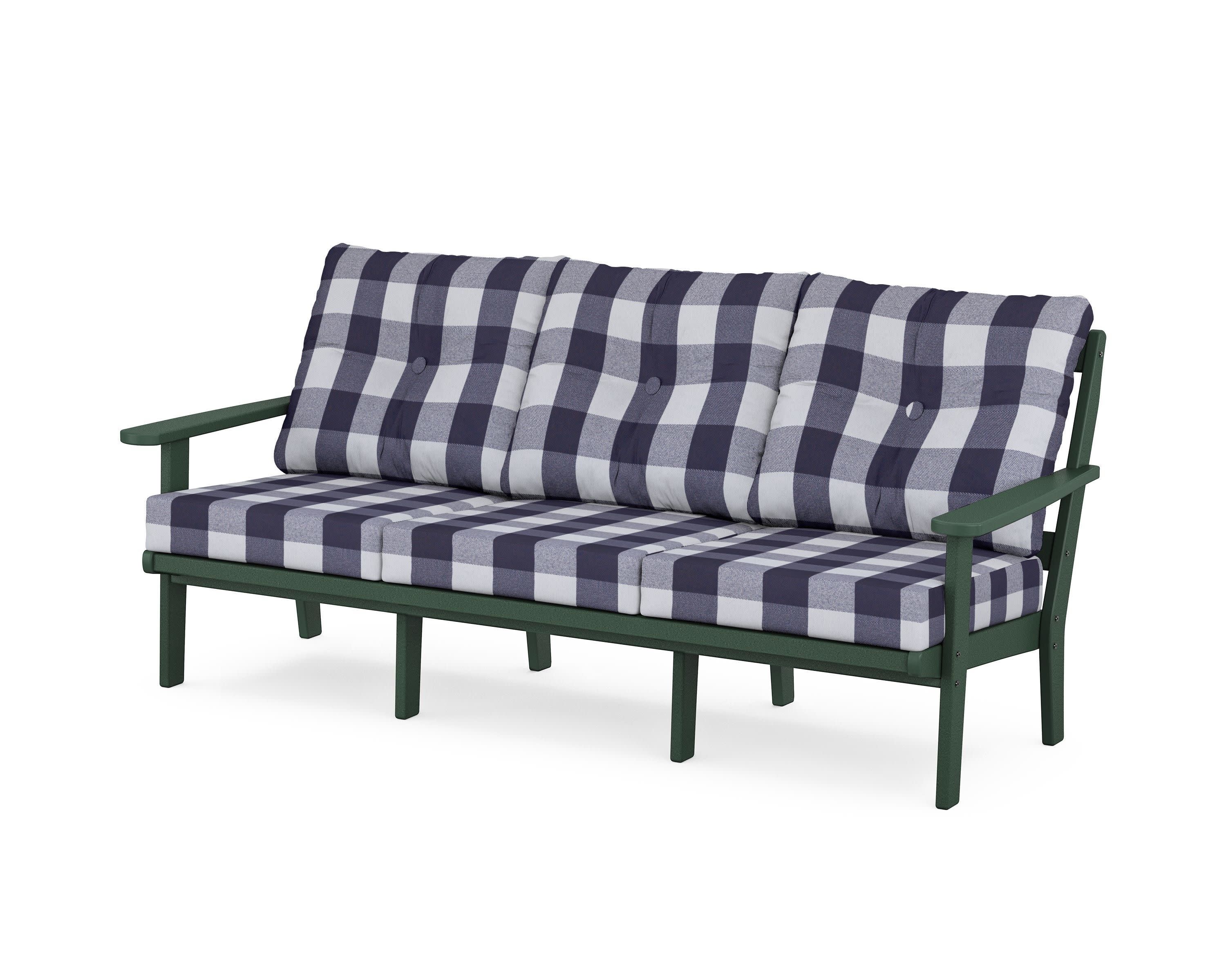 Mission Deep Seating Sofa in Green / Buffalo Plaid Navy