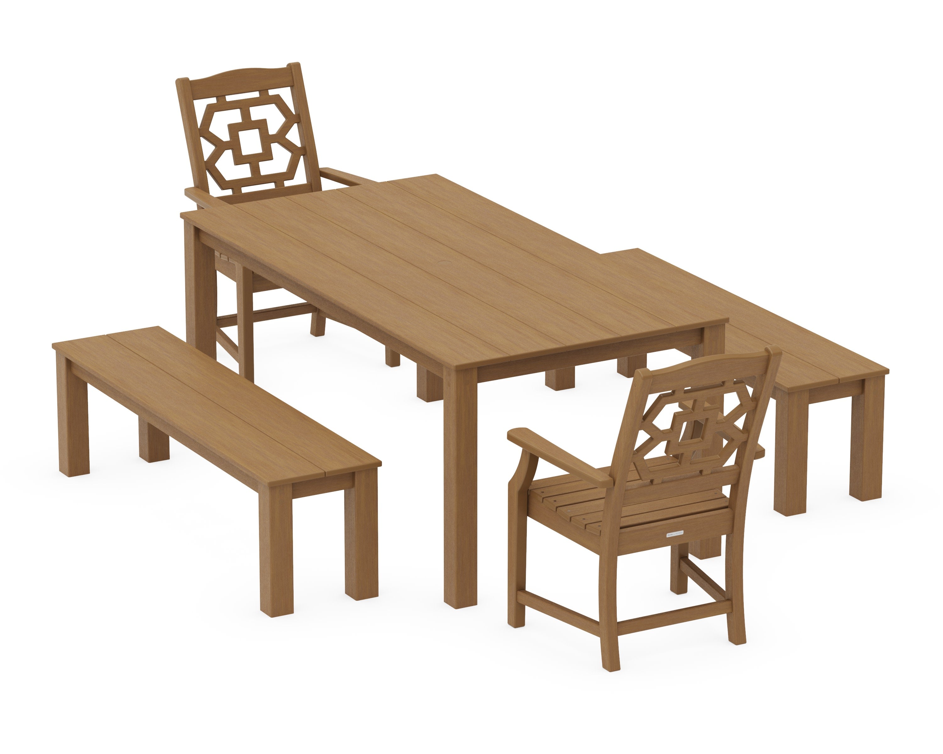 Chinoiserie 5-Piece Parsons Dining Set with Benches in Natural