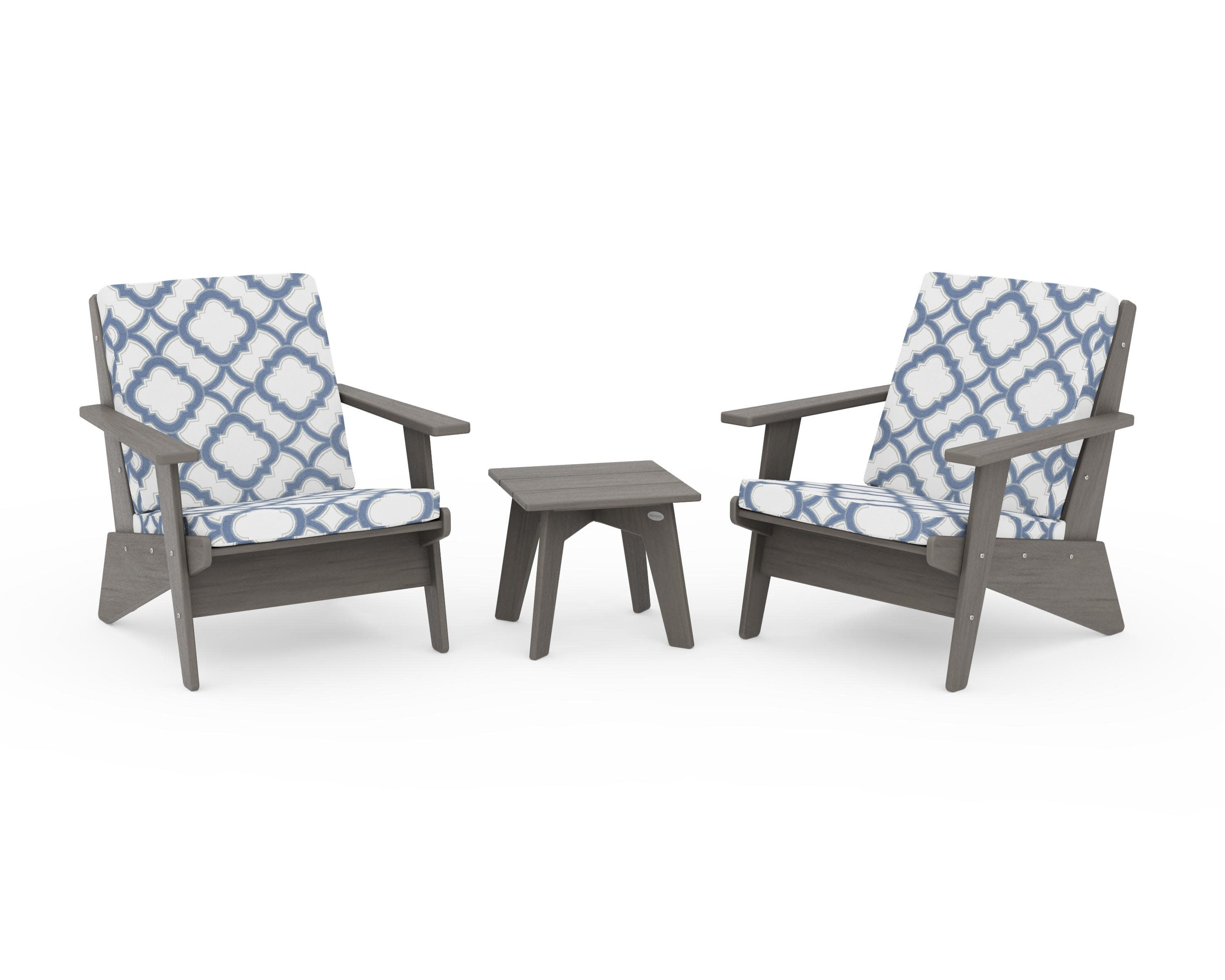 Riviera Modern Lounge 3-Piece Set in Driftwood / Trellis Sky Blue