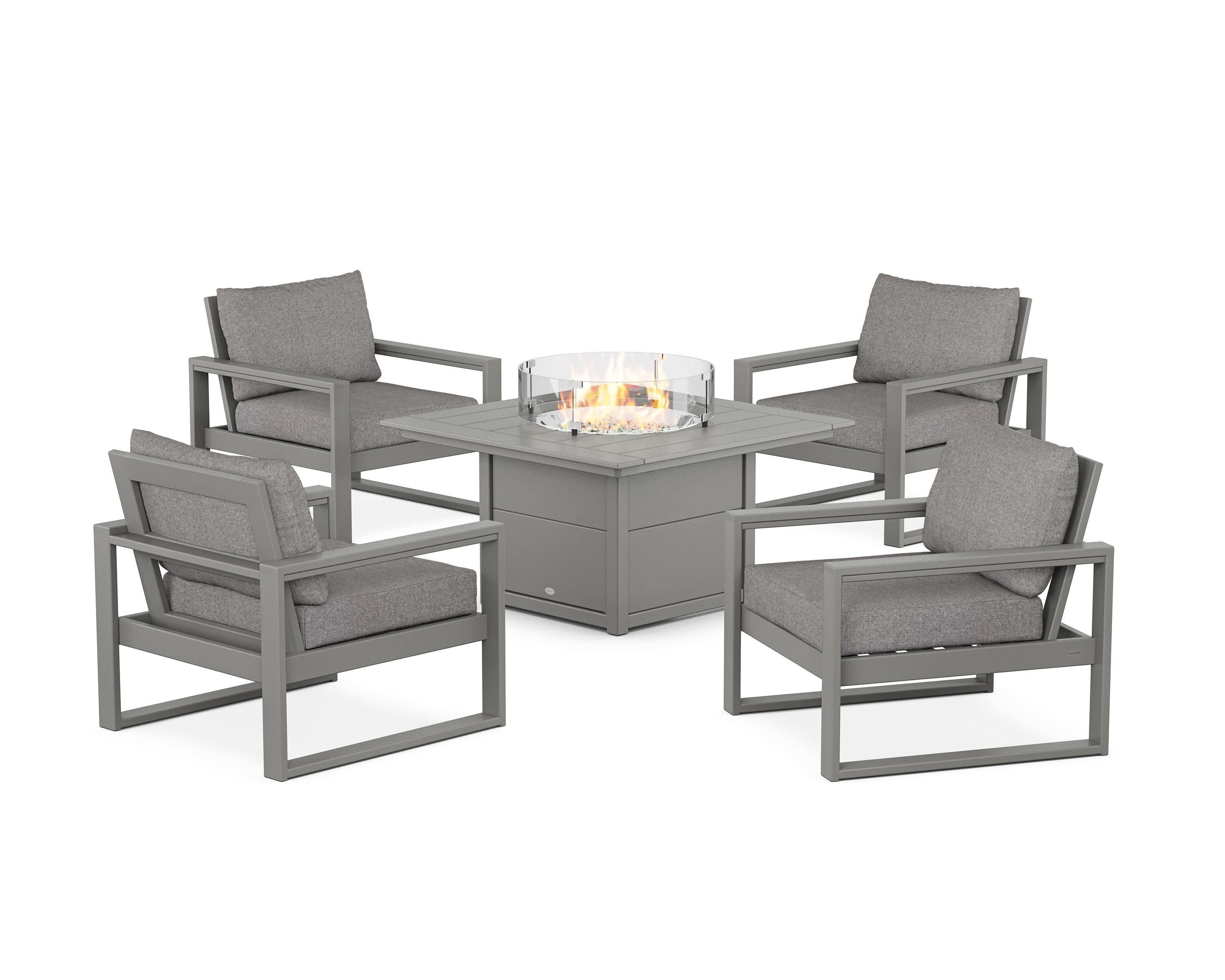 EDGE Sectional 5-Piece Deep Seating Set with Fire Pit Table in Slate Grey / Grey Mist