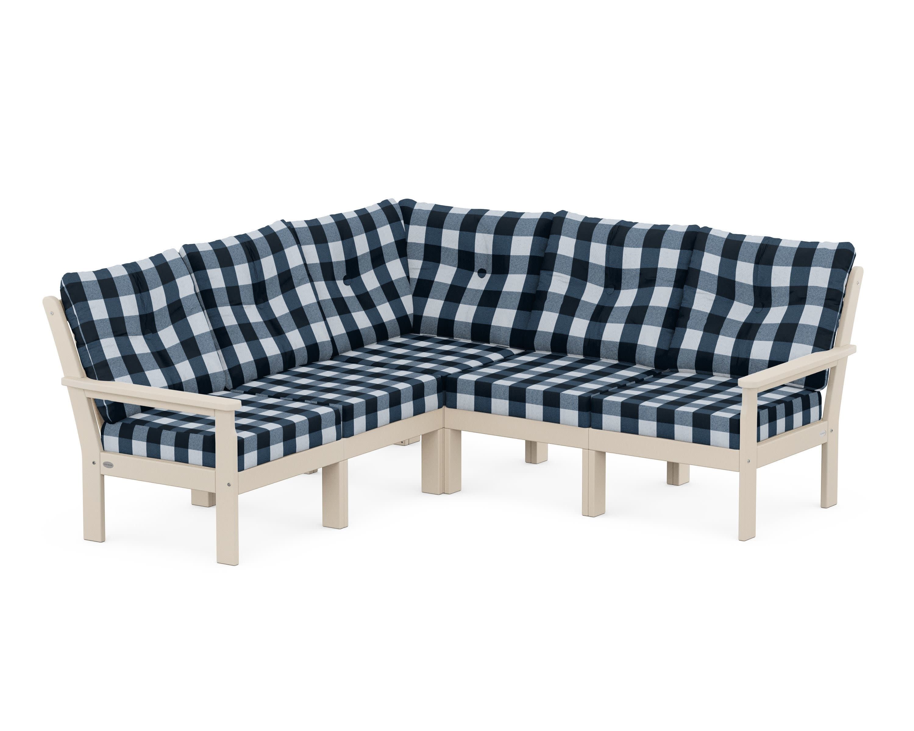 Vineyard 5-Piece Sectional in Sand / Buffalo Plaid Marine Indigo