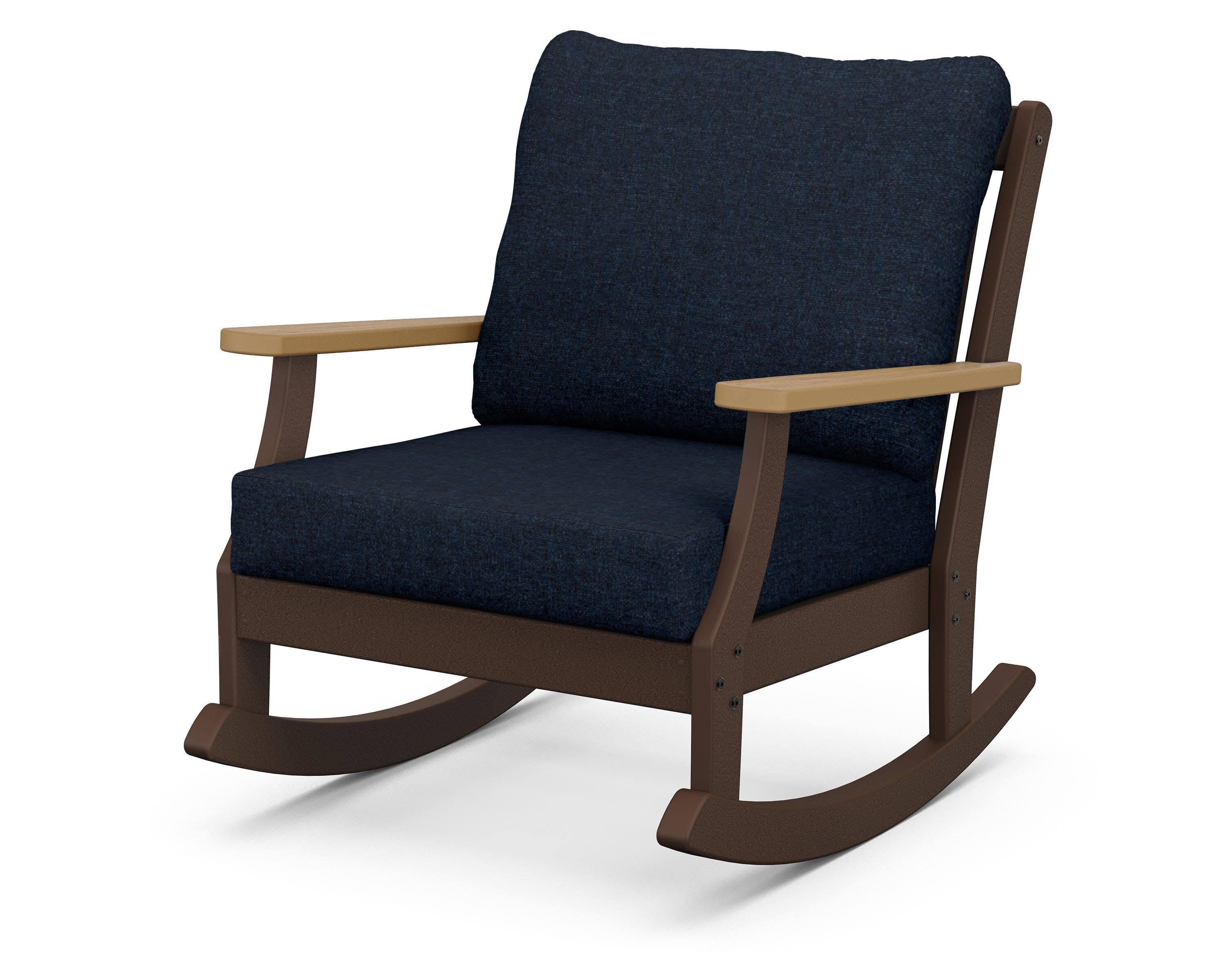 Braxton Deep Seating Rocking Chair in Mahogany / Natural / Marine Indigo