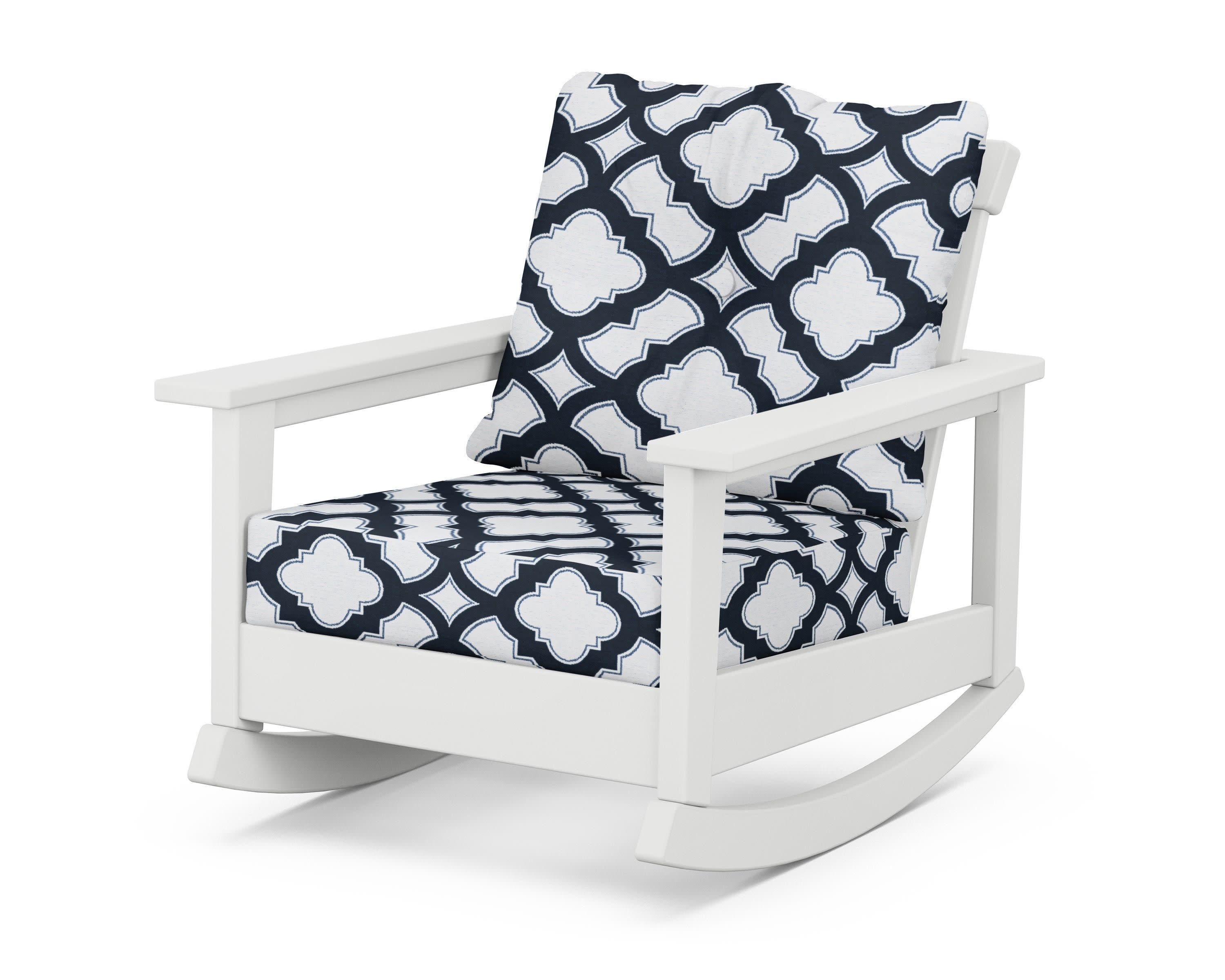 Prescott Deep Seating Rocking Chair in White / Trellis Marine Indigo