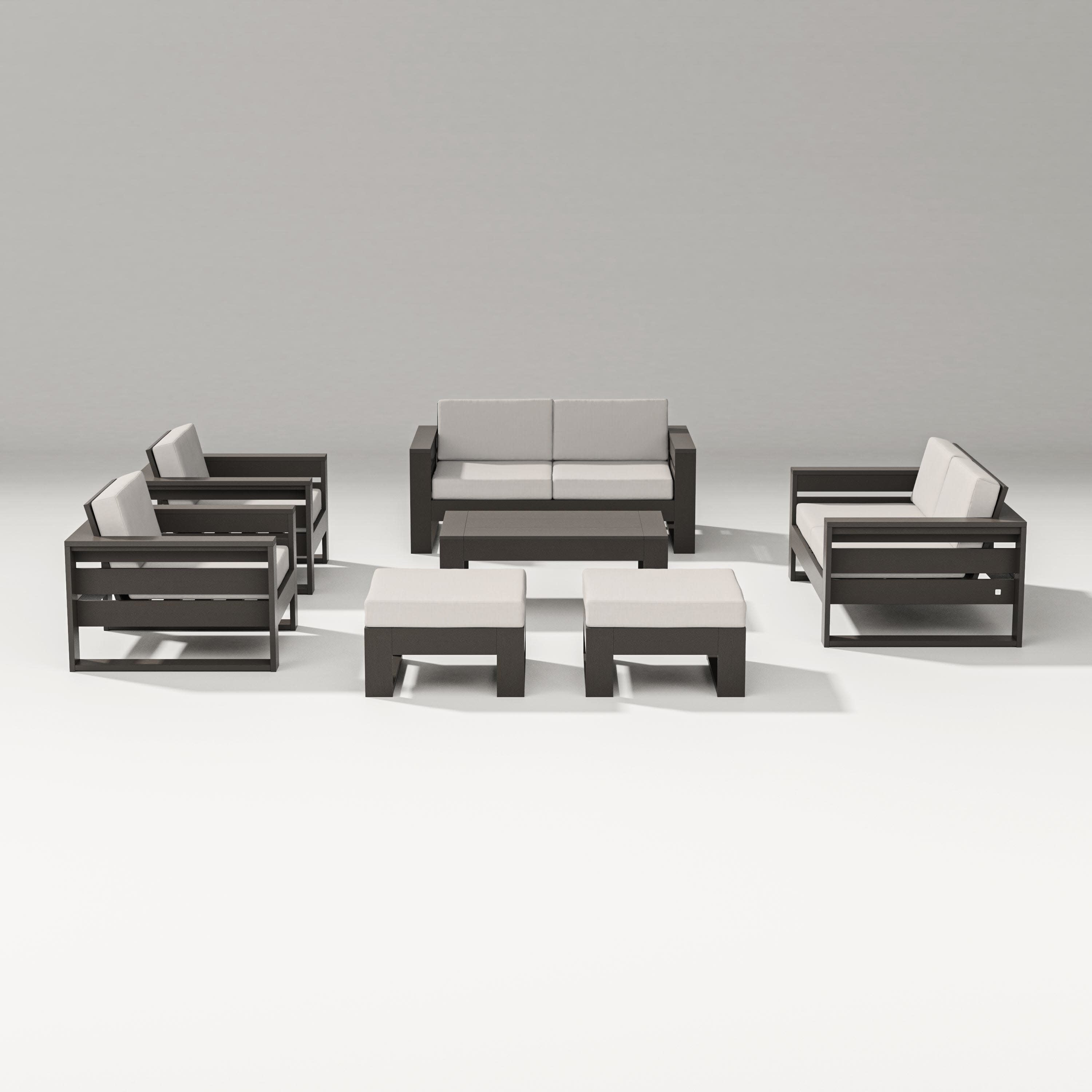 Latitude 7-Piece Lounge Loveseat Set in Vintage Coffee / Cast Ash