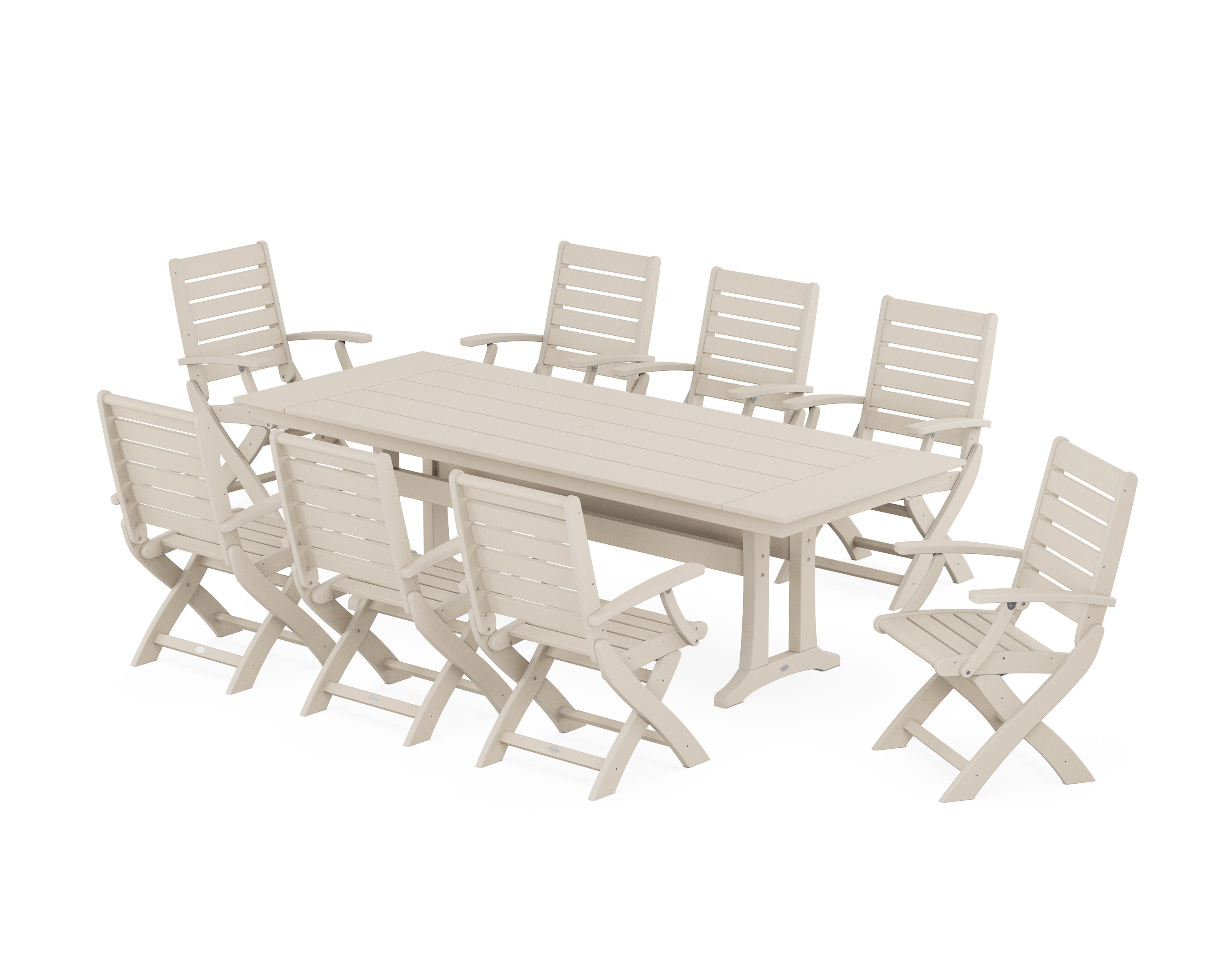 Signature Folding 9-Piece Farmhouse Trestle Dining Set with Trestle Legs in Sand