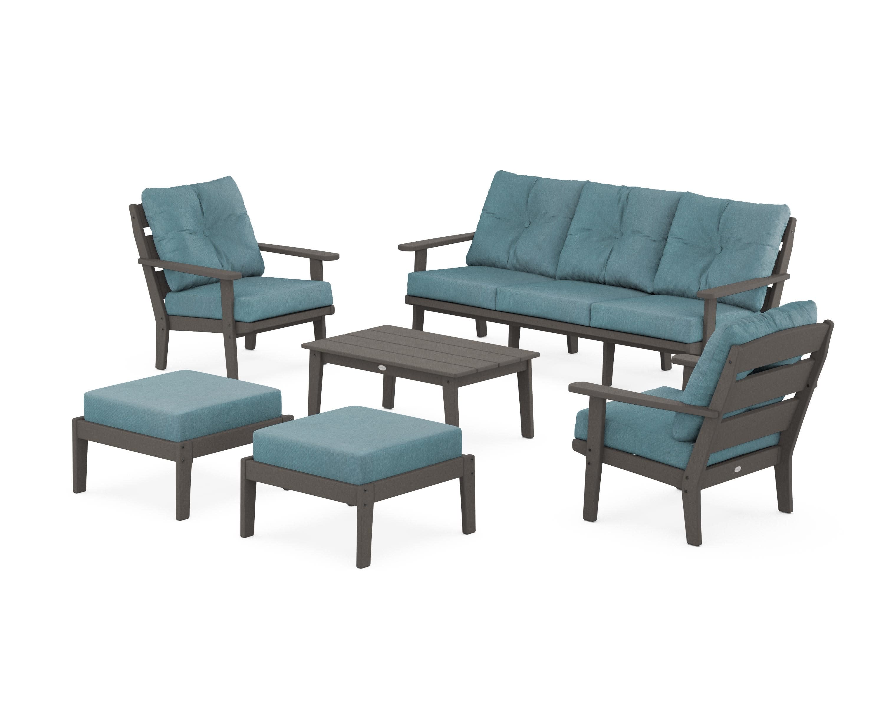 Lakeside 6-Piece Lounge Sofa Set in Vintage Coffee / Ocean Teal