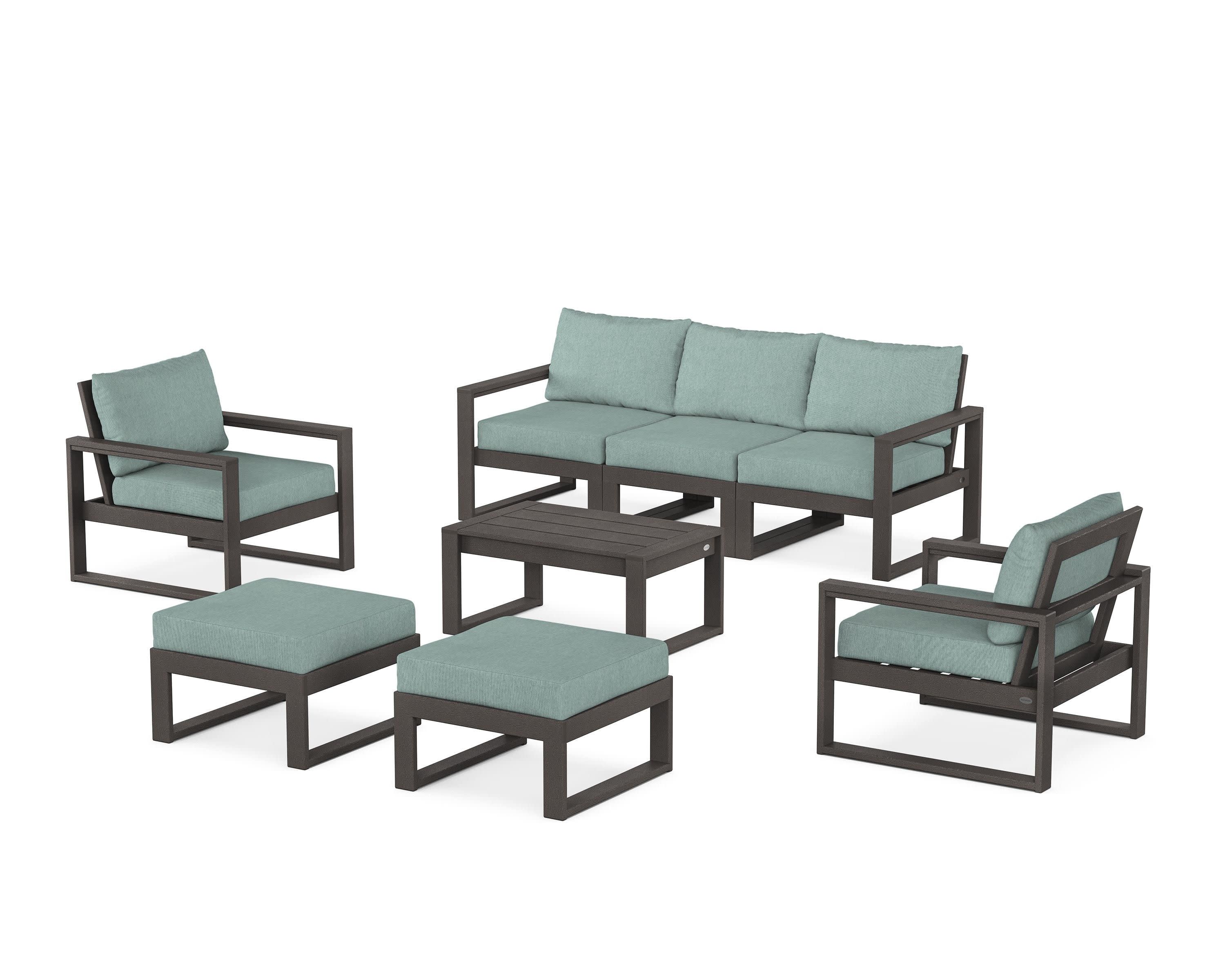 EDGE Sectional 8-Piece Lounge Sofa Set in Vintage Coffee / Glacier Spa