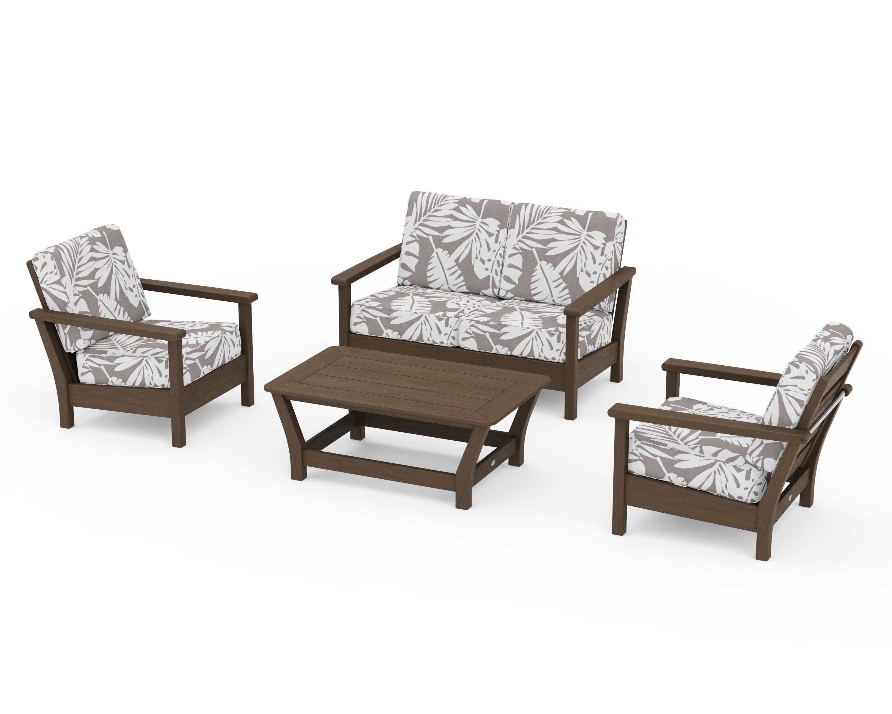Harbour 4-Piece Deep Seating Set in Kona / Leaf Grey Mist
