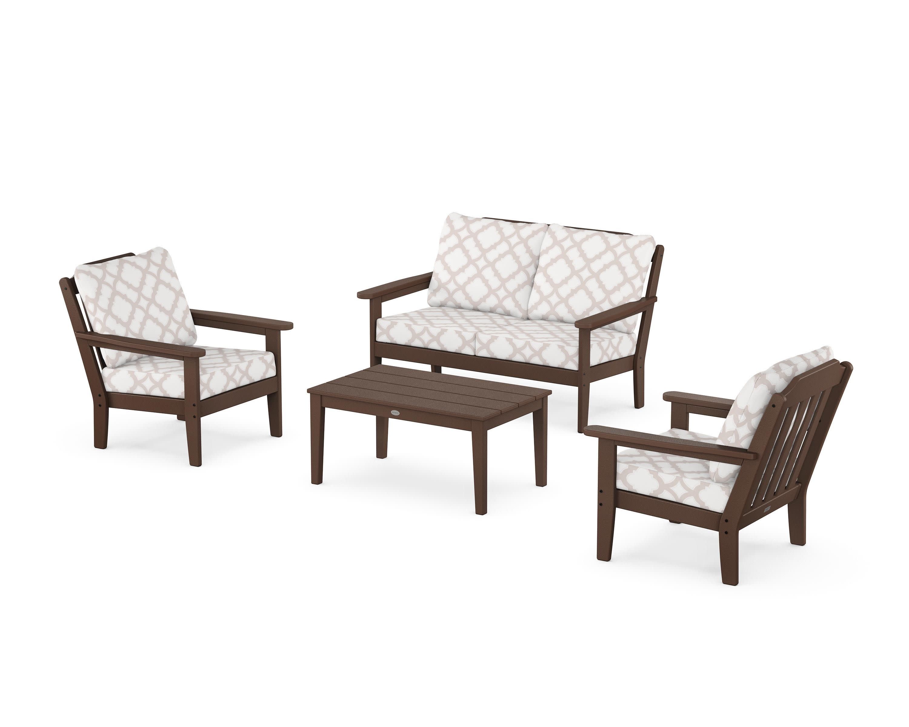 Cottage 4-Piece Deep Seating Set with Loveseat in Mahogany / Trellis Dune Burlap