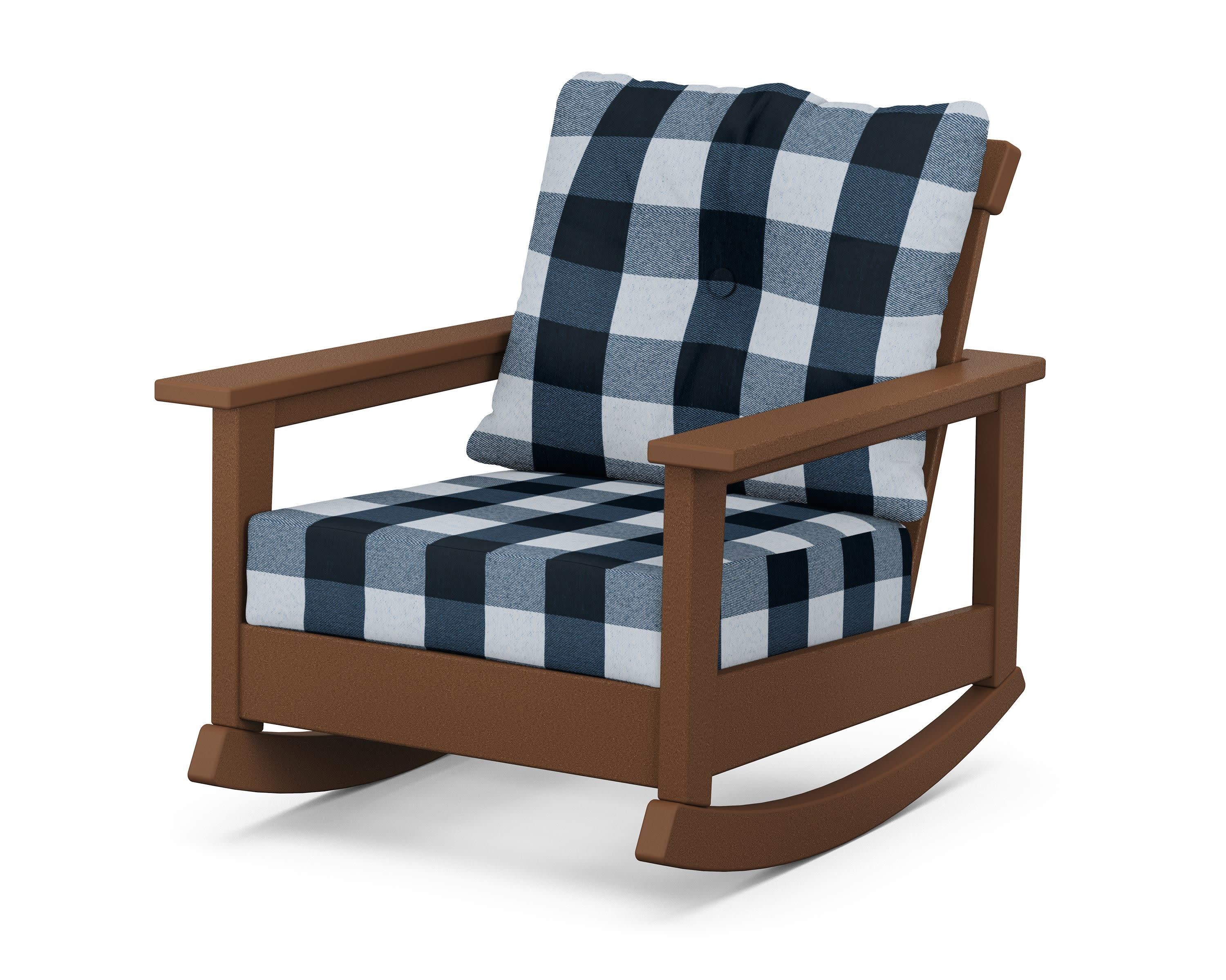 Prescott Deep Seating Rocking Chair in Teak / Buffalo Plaid Marine Indigo