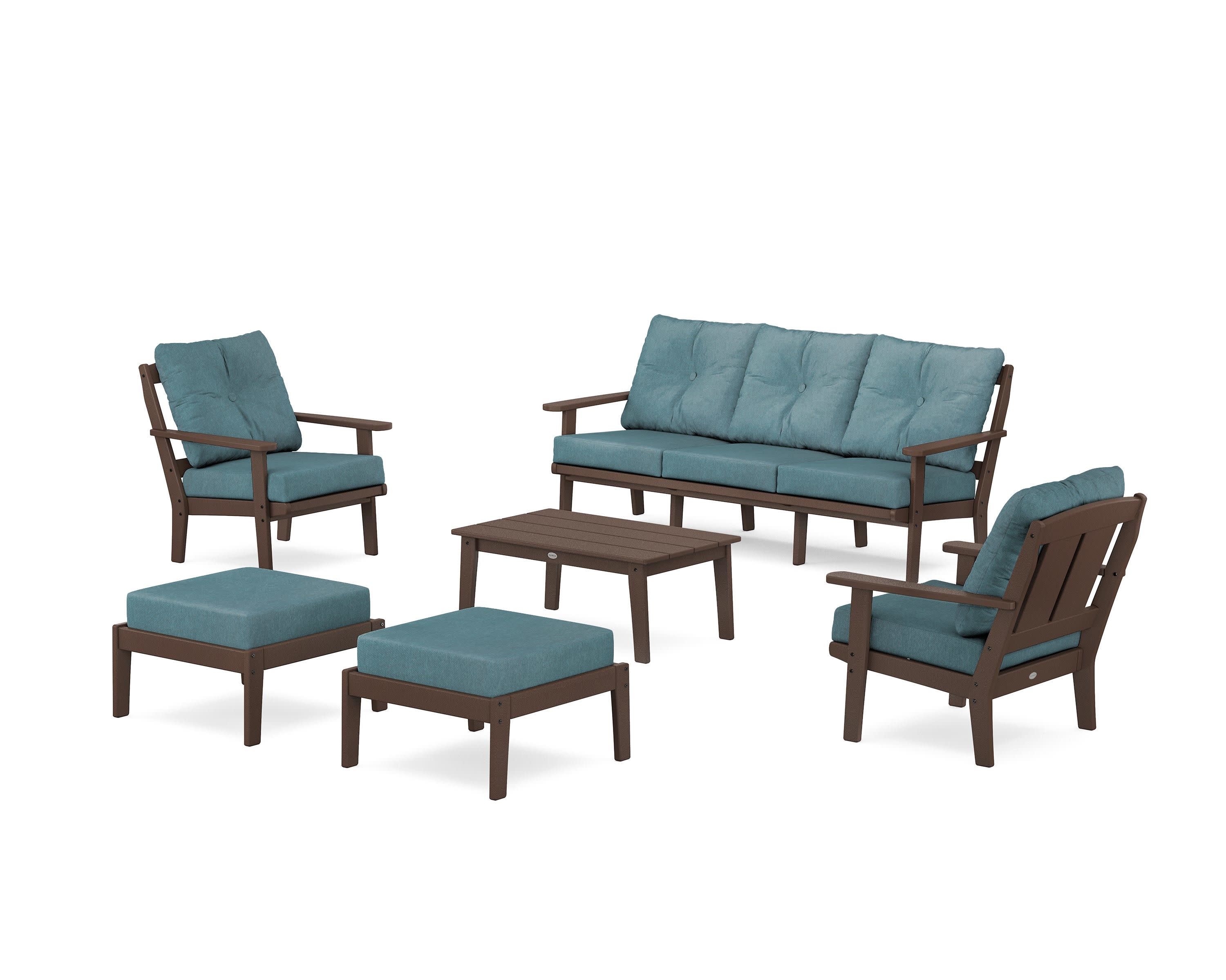 Mission 6-Piece Lounge Sofa Set in Mahogany / Ocean Teal