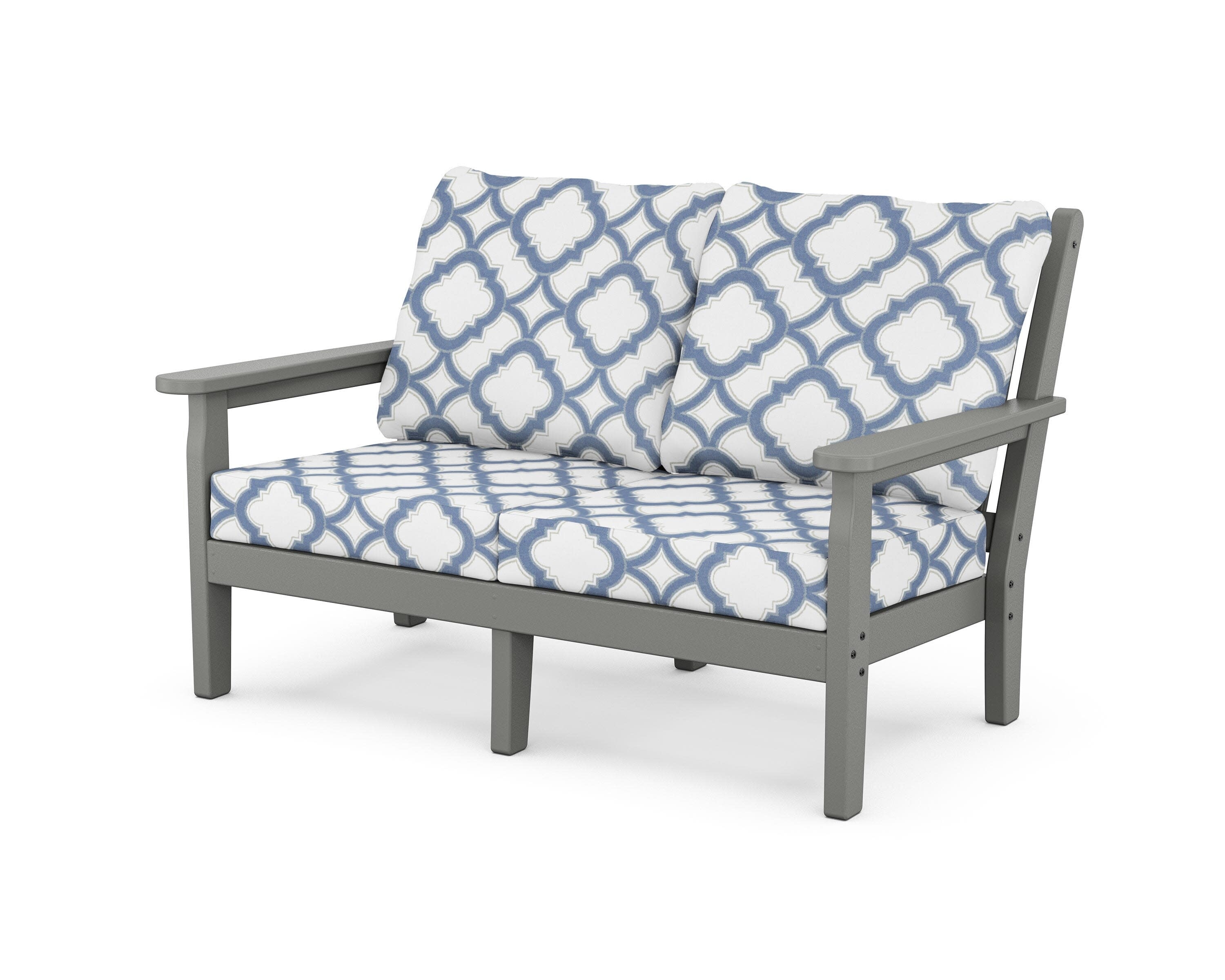Chippendale Deep Seating Loveseat in Slate Grey / Trellis Sky Blue