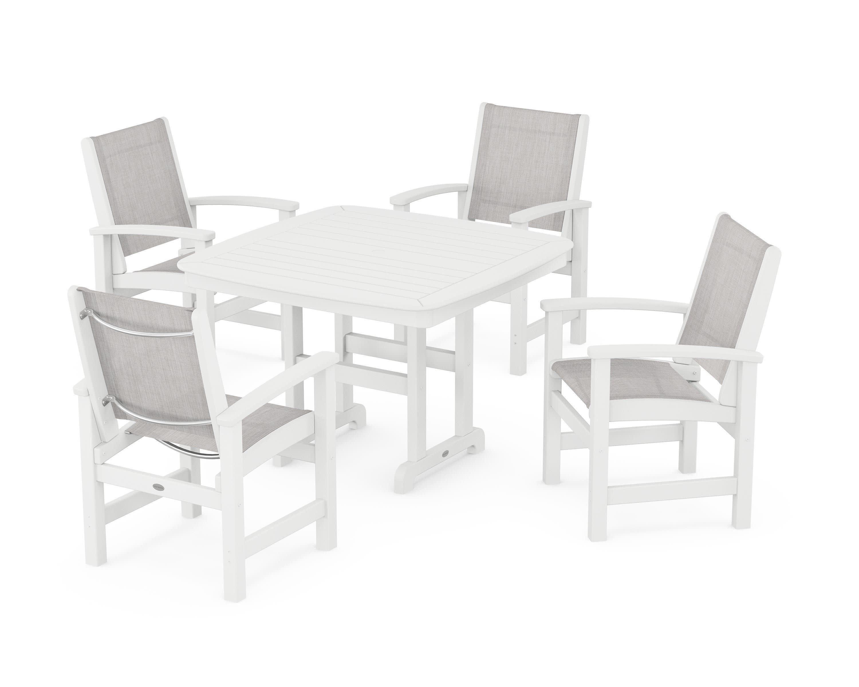 Coastal 5-Piece Dining Set in White / Parchment Sling