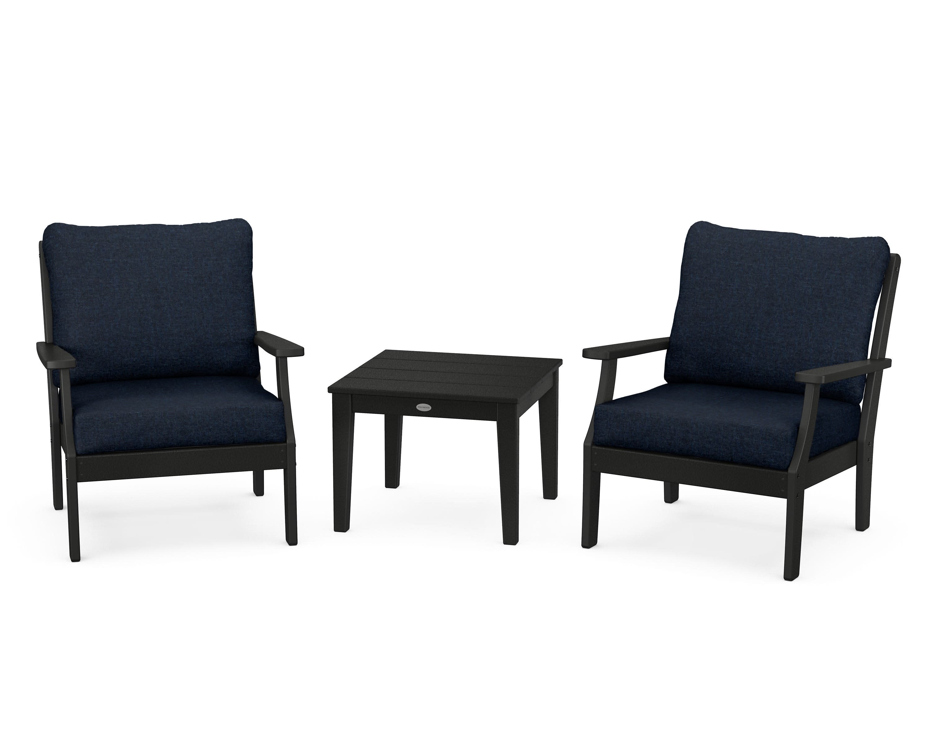 Braxton 3-Piece Deep Seating Set in Black / Marine Indigo