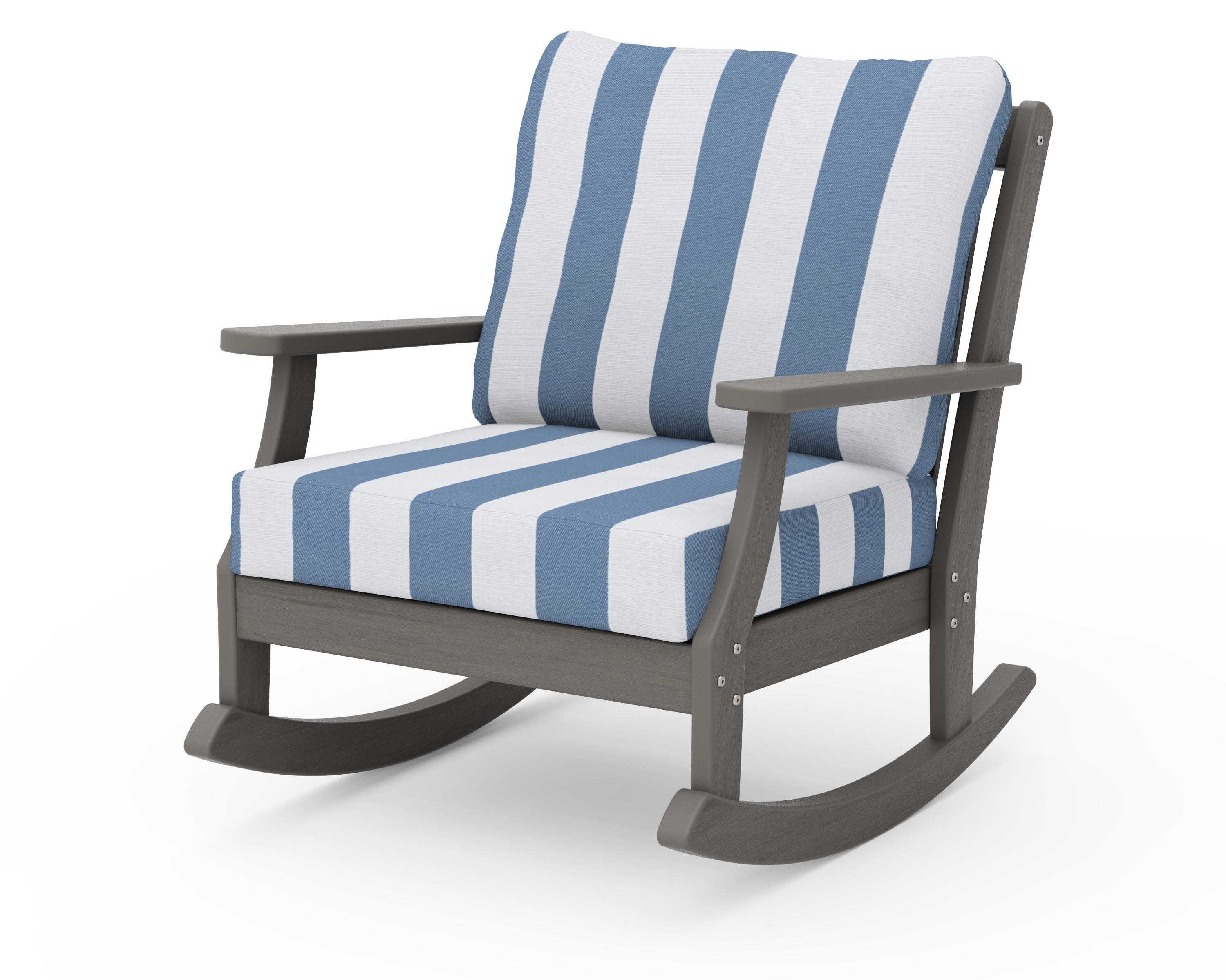 Braxton Deep Seating Rocking Chair in Driftwood / Cabana Stripe Sky Blue