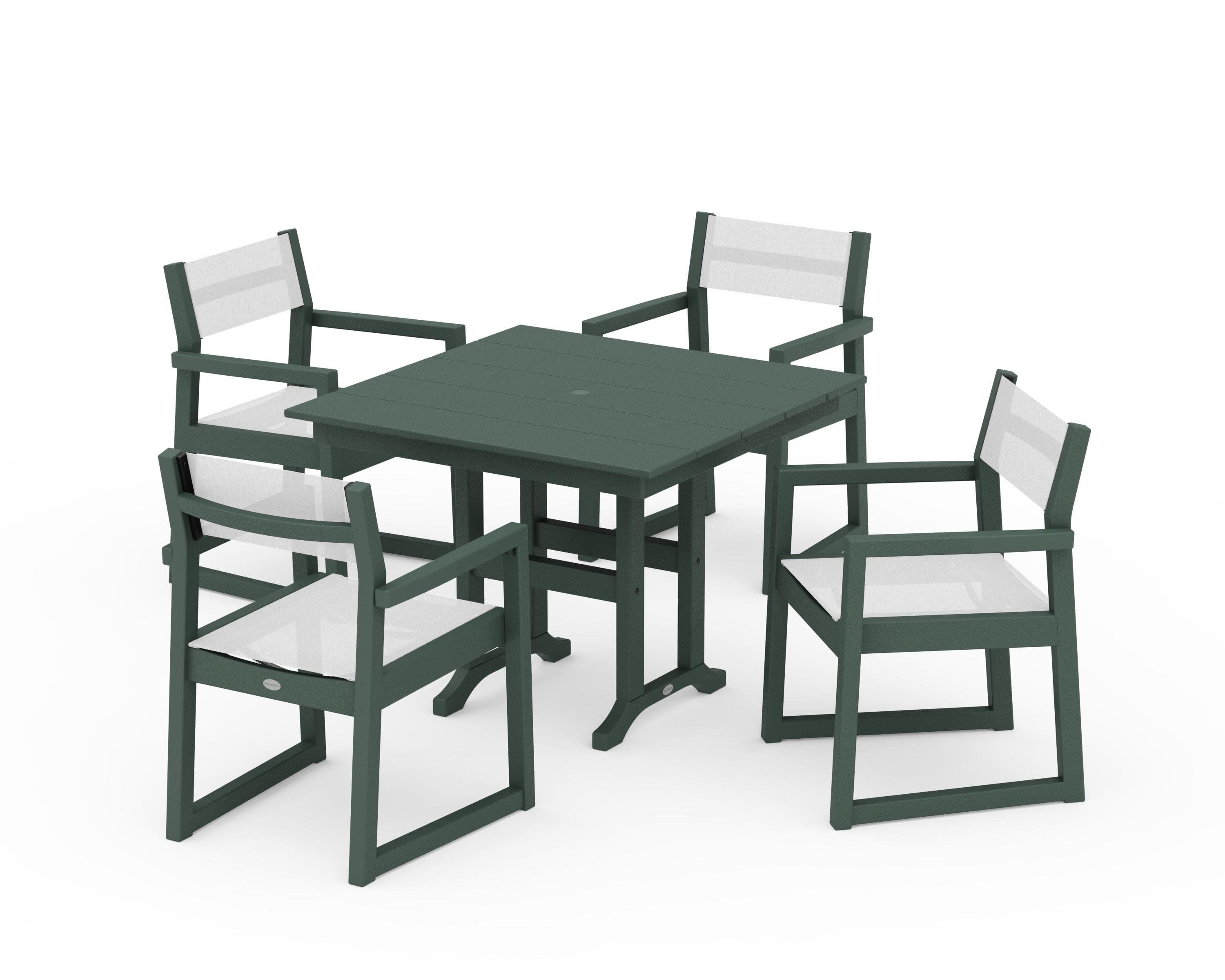 EDGE Sling Arm Chair 5-Piece Farmhouse Dining Set in Green / White Sling