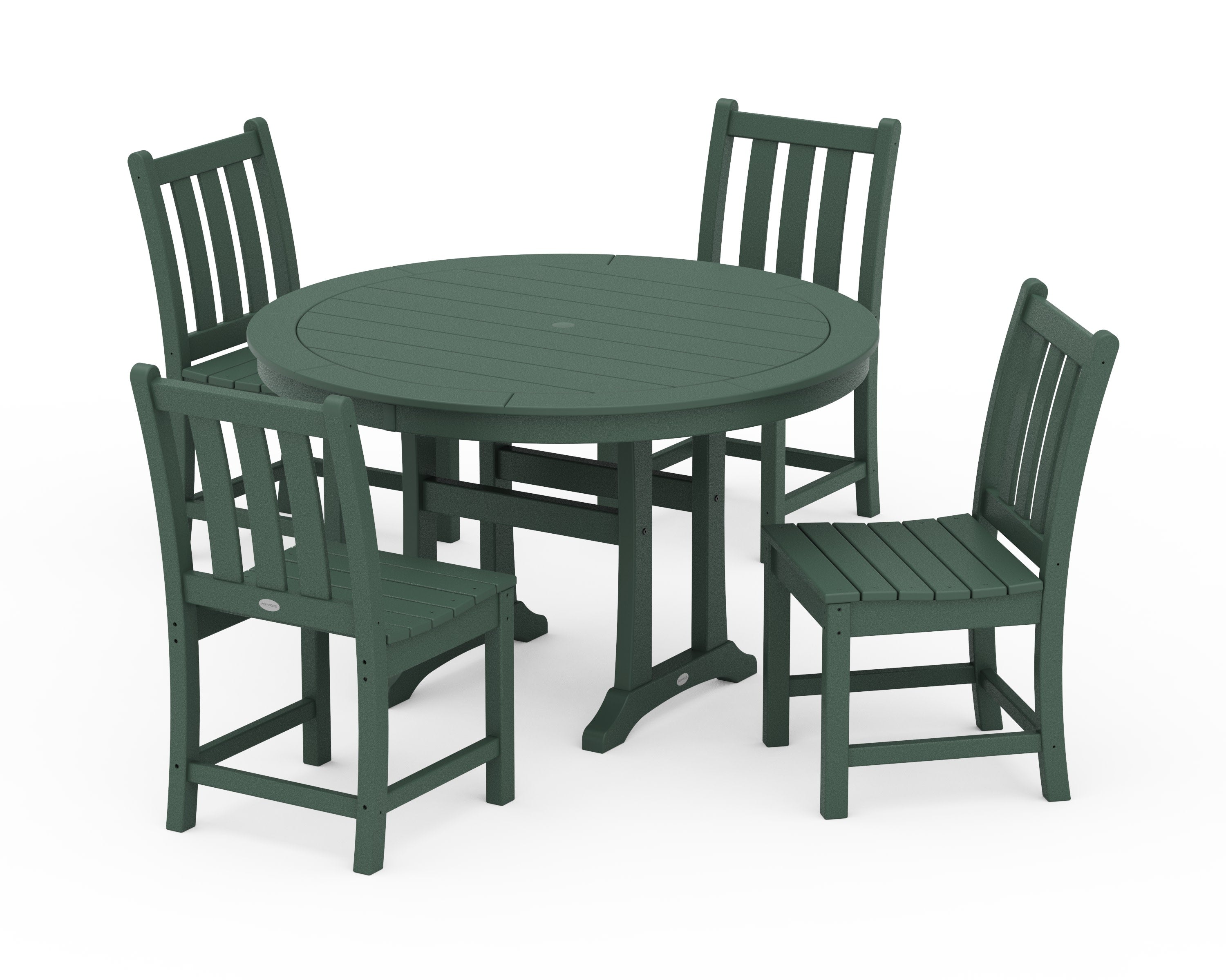 Traditional Garden Side Chair 5-Piece Round Dining Set With Trestle Legs in Green