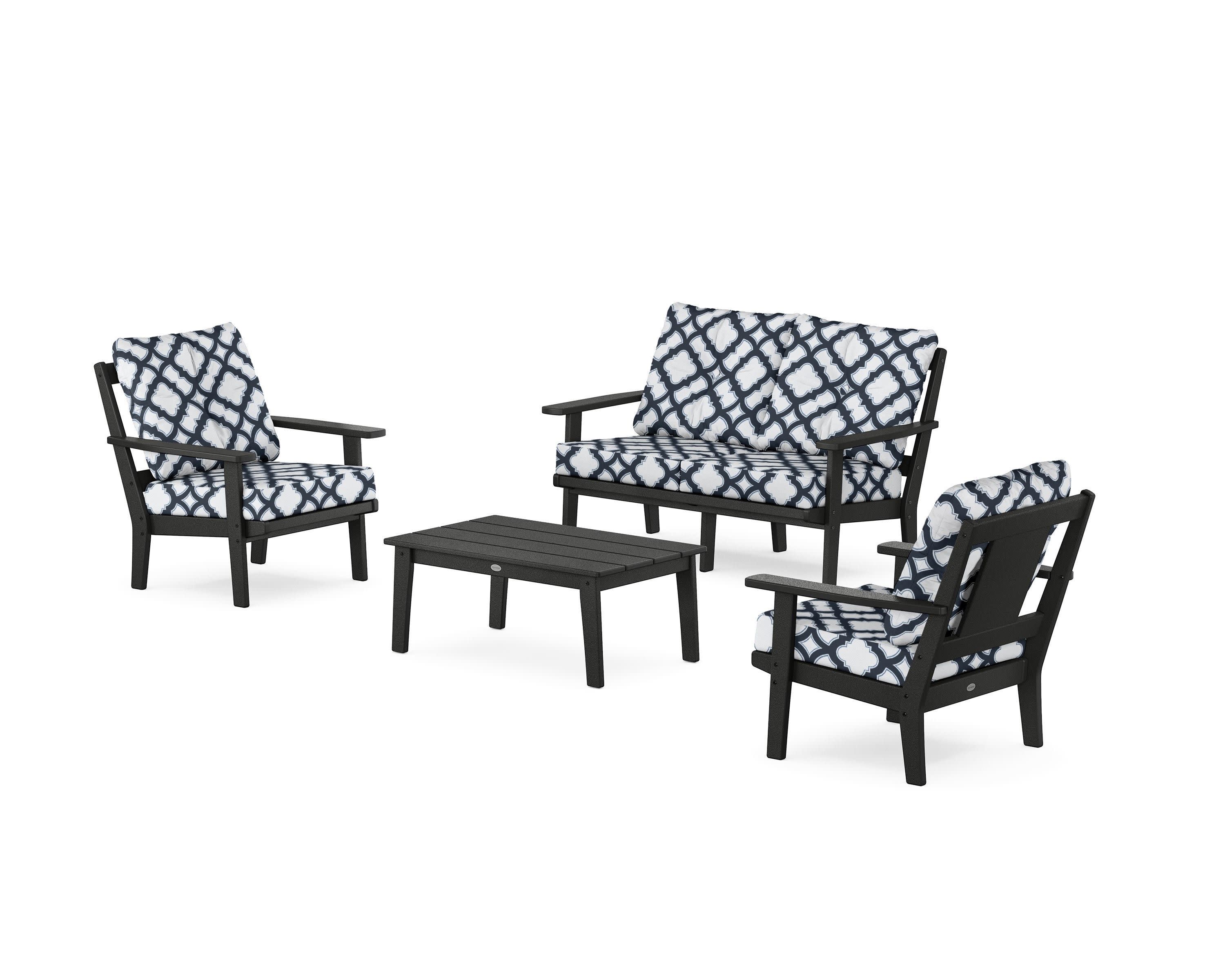 Prairie 4-Piece Deep Seating Set with Loveseat in Black / Trellis Marine Indigo
