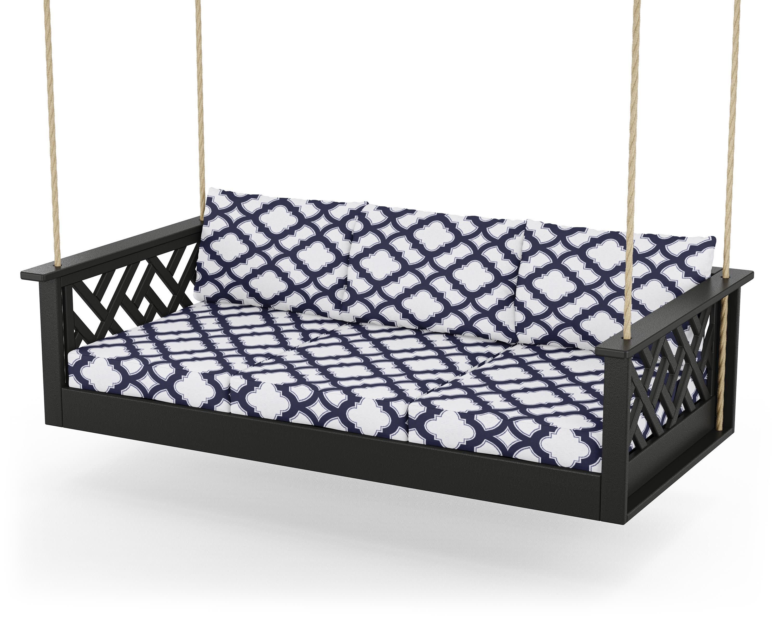 Chippendale Daybed Swing in Black / Trellis Navy