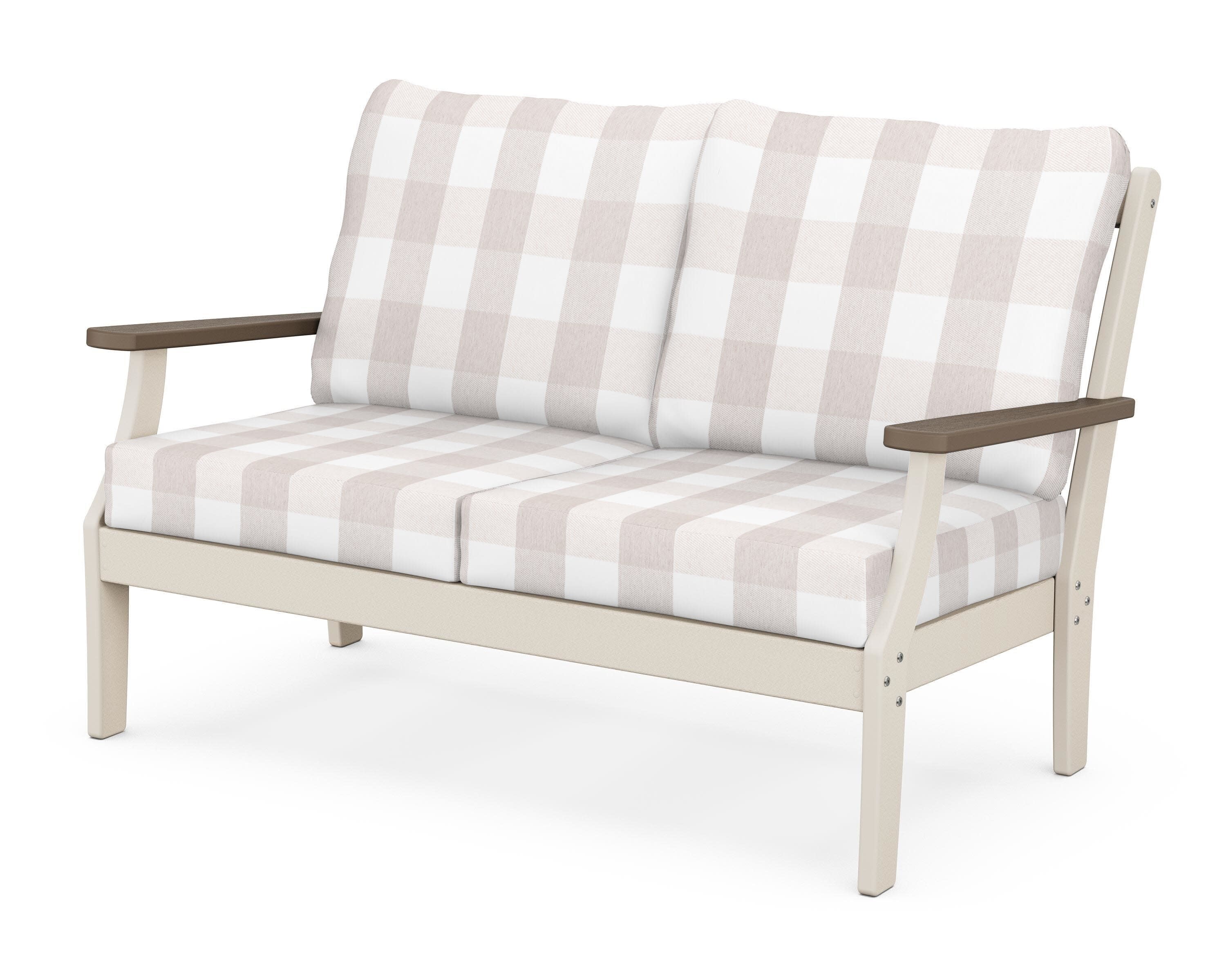 Braxton Deep Seating Loveseat in Sand / Kona / Buffalo Plaid Dune Burlap