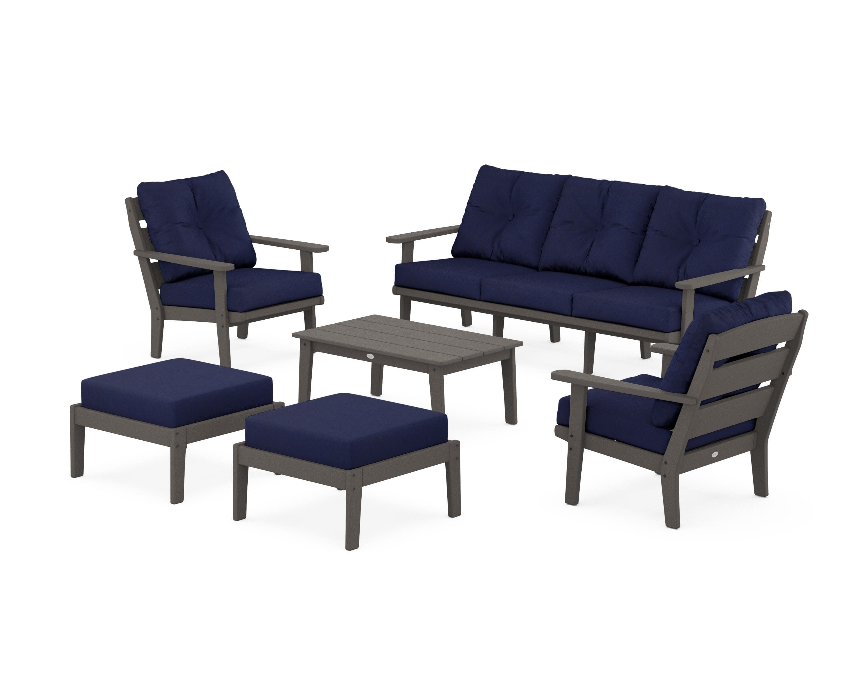 Lakeside 6-Piece Lounge Sofa Set in Vintage Coffee / Navy