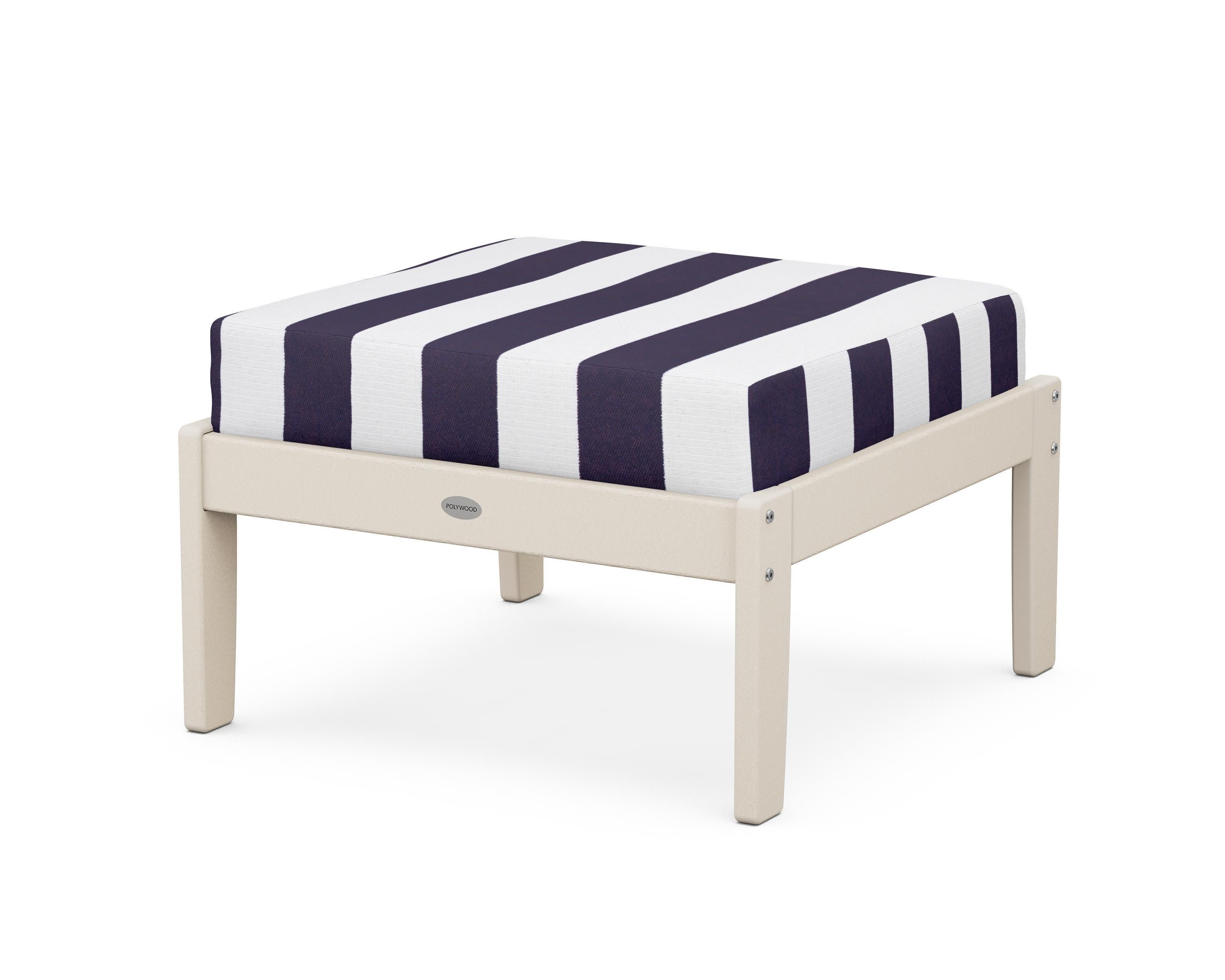 Braxton Deep Seating Ottoman in Sand / Cabana Stripe Navy