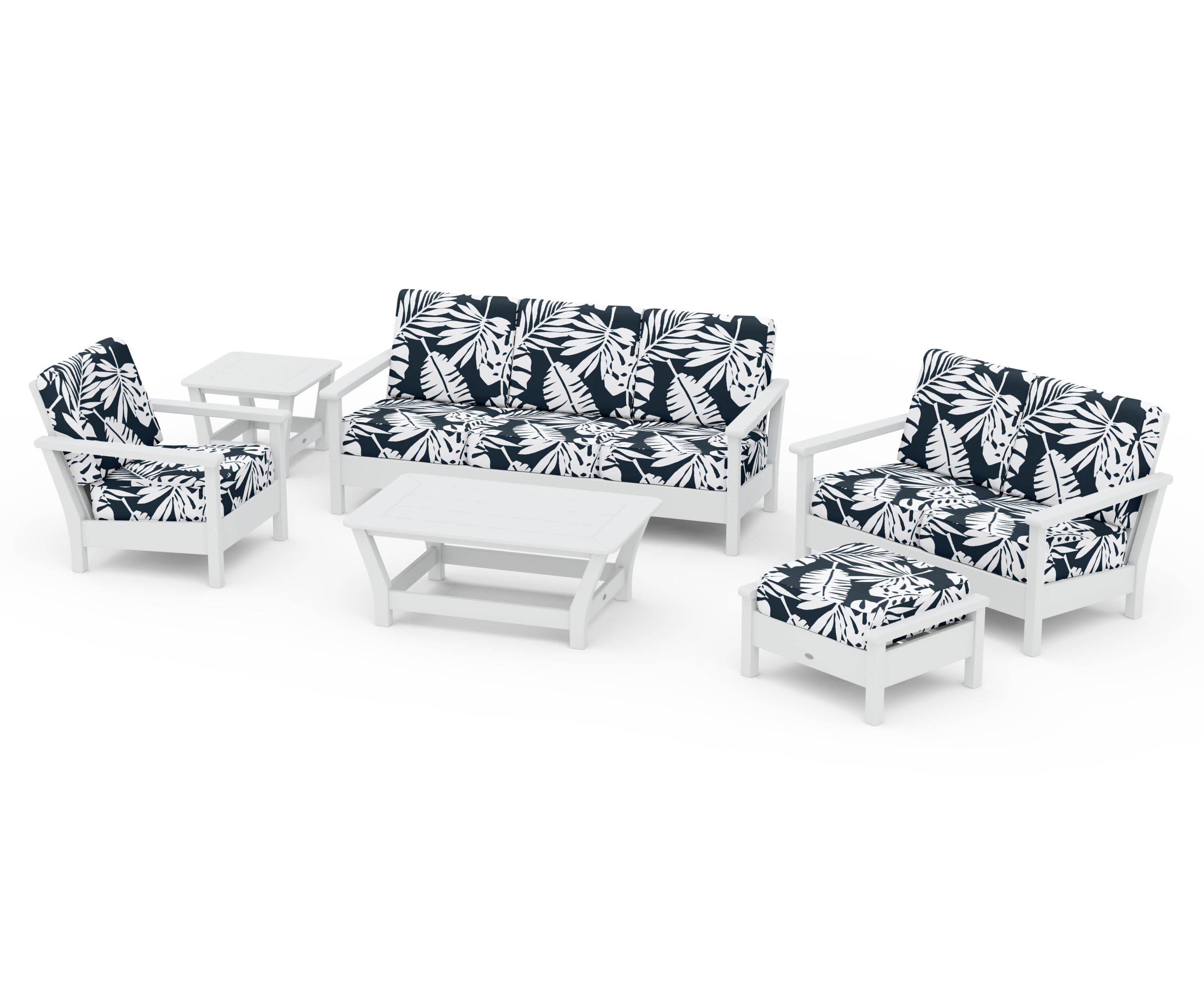 Harbour 6-Piece Outdoor Living Set in White / Leaf Marine Indigo