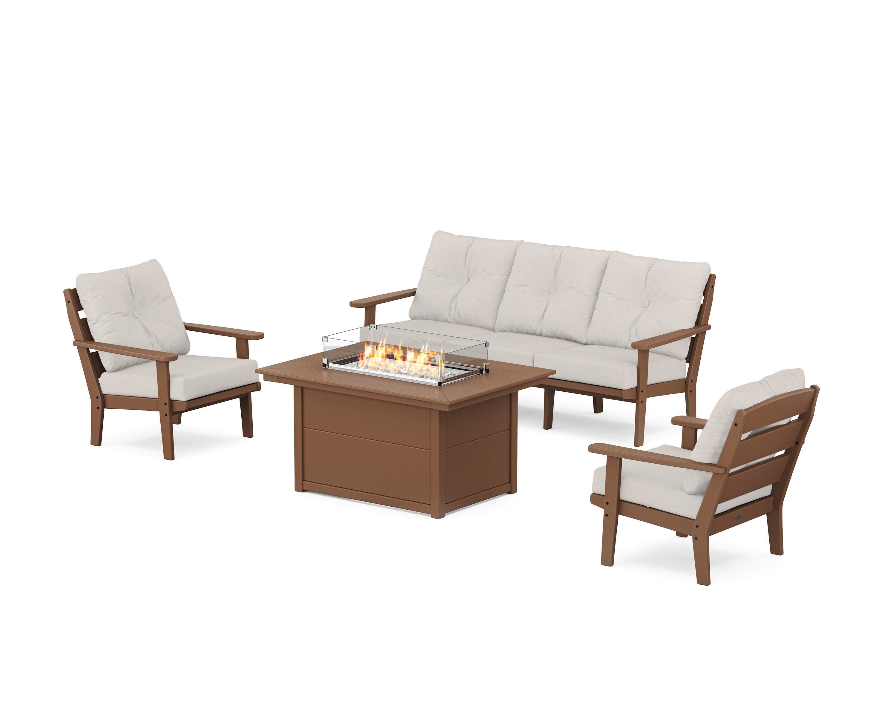 Lakeside Deep Seating Fire Pit Table Set in Teak / Cast Ash