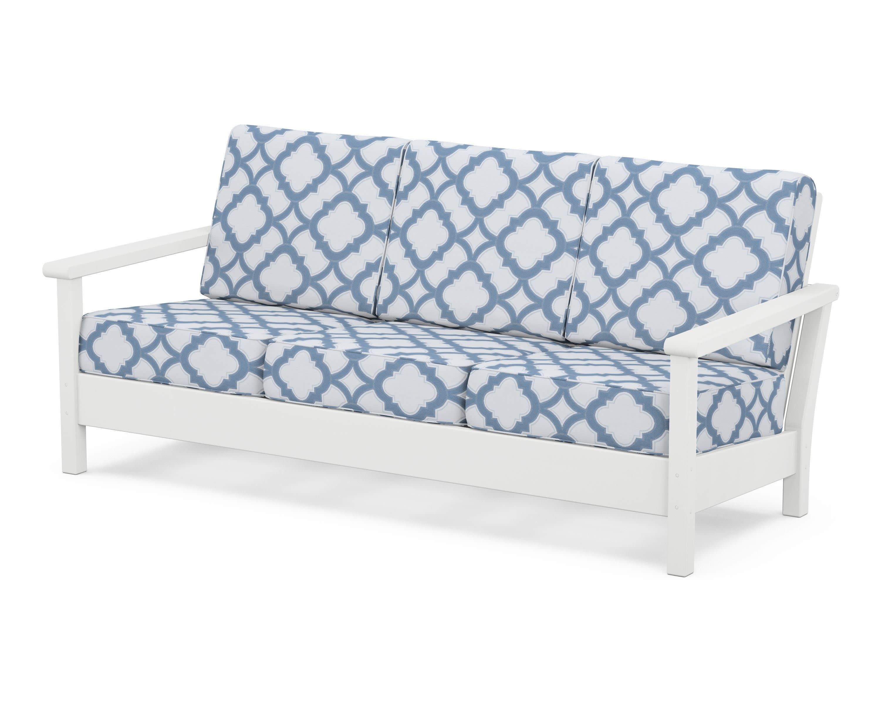 Harbour Deep Seating Sofa in White / Trellis Sky Blue