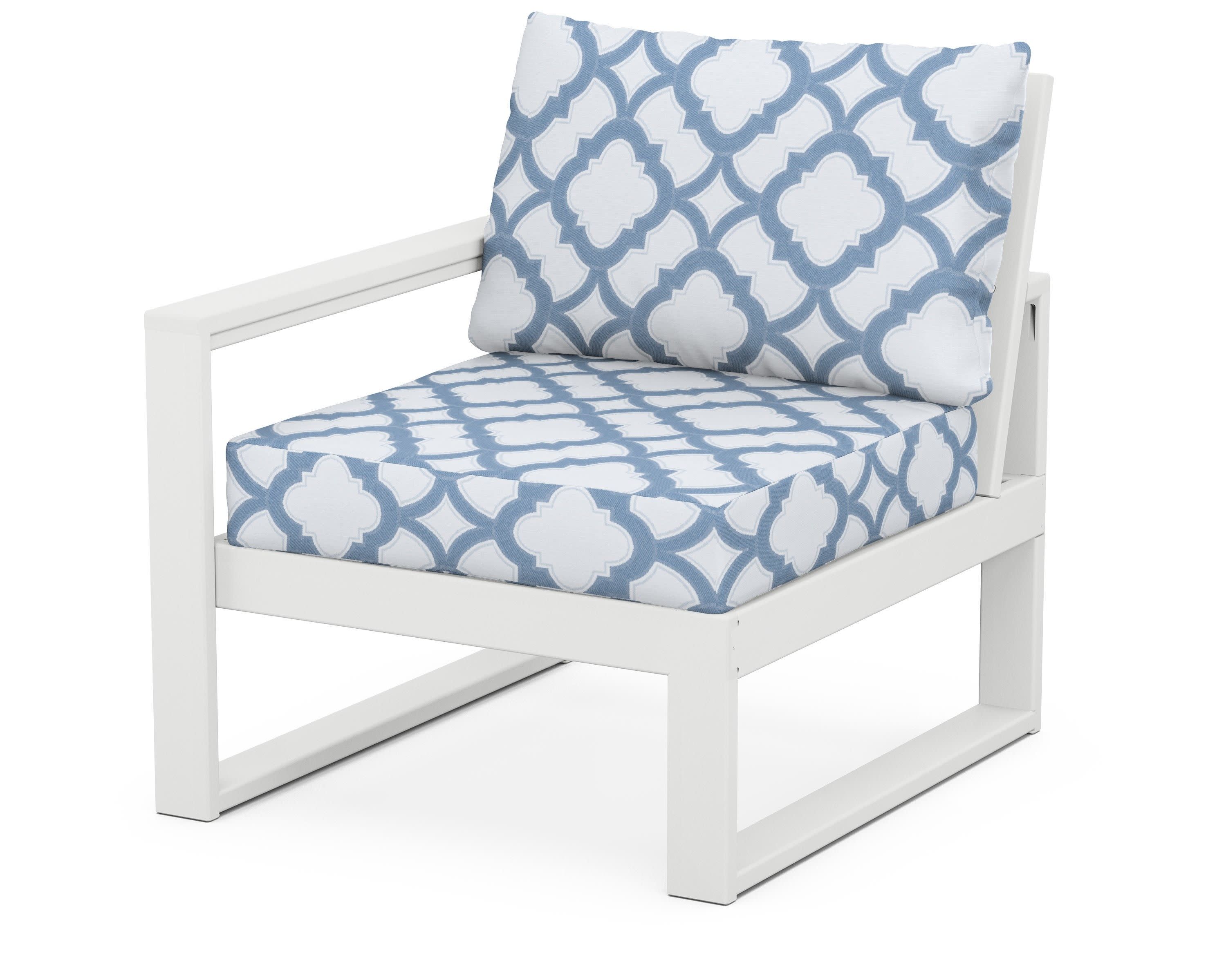 EDGE Modular Left Arm Chair in White / Trellis Sky Blue