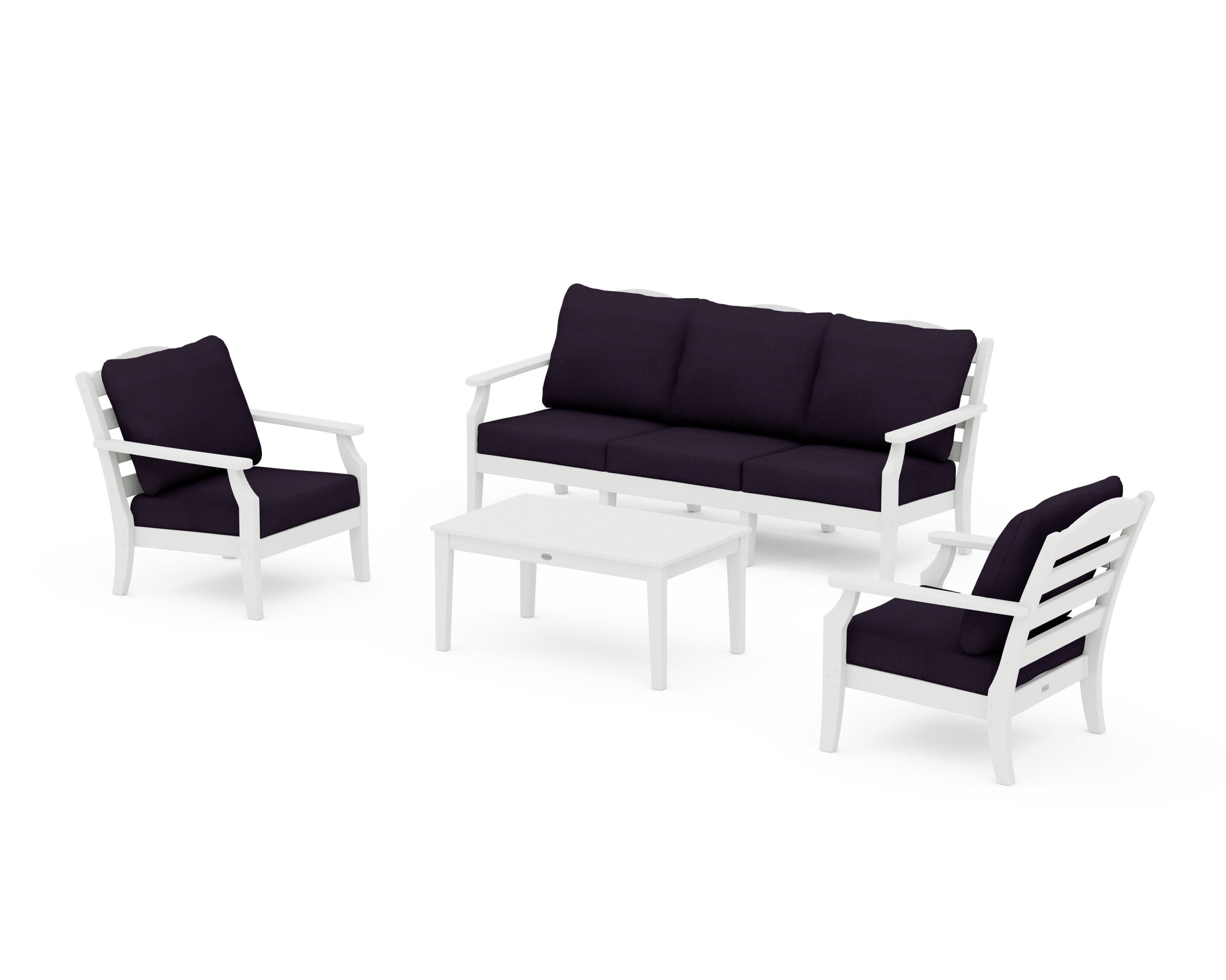 Savannah 4-Piece Deep Seating Set with Sofa in White / Navy Linen