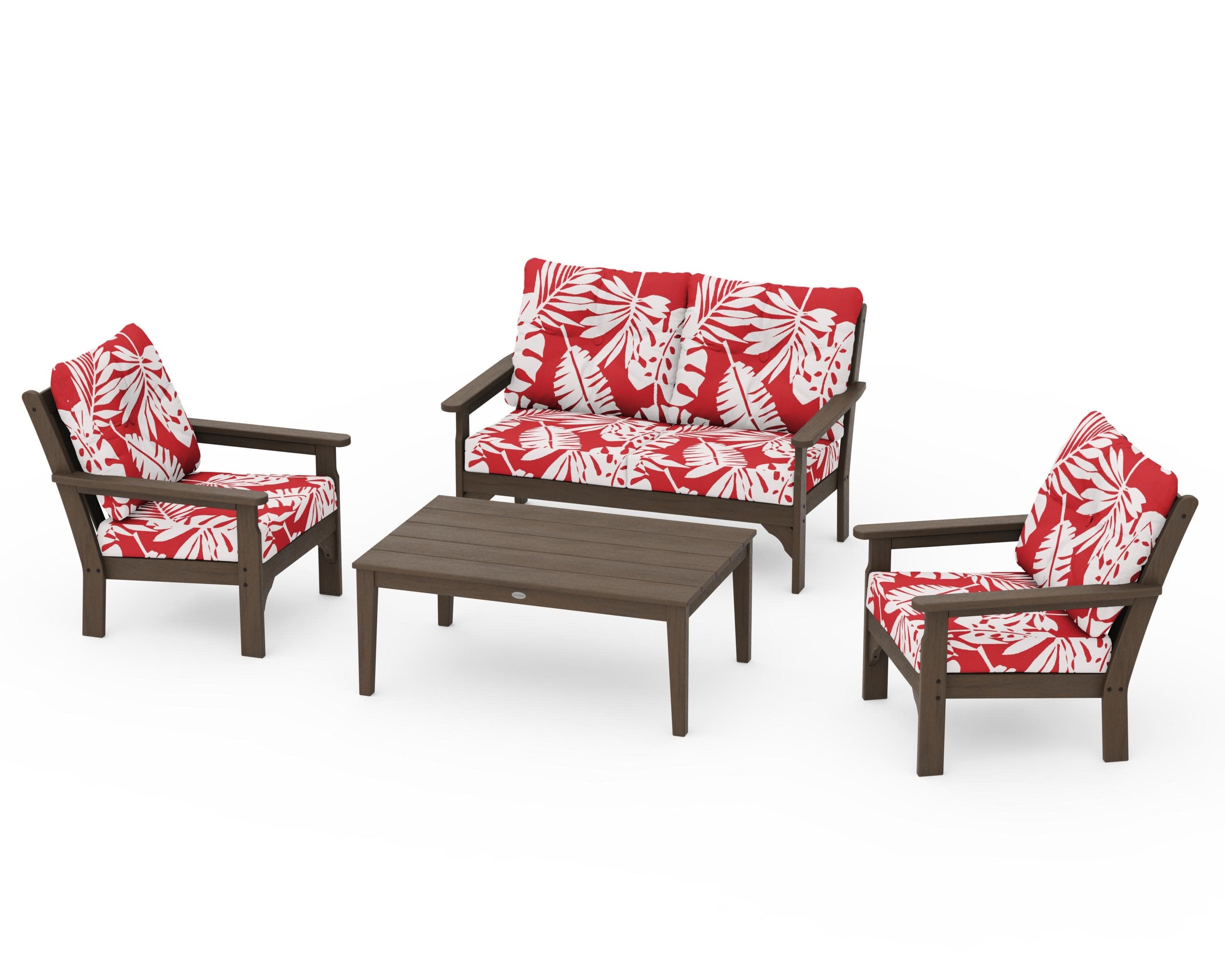 Vineyard 4-Piece Deep Seating Set in Kona / Leaf Crimson