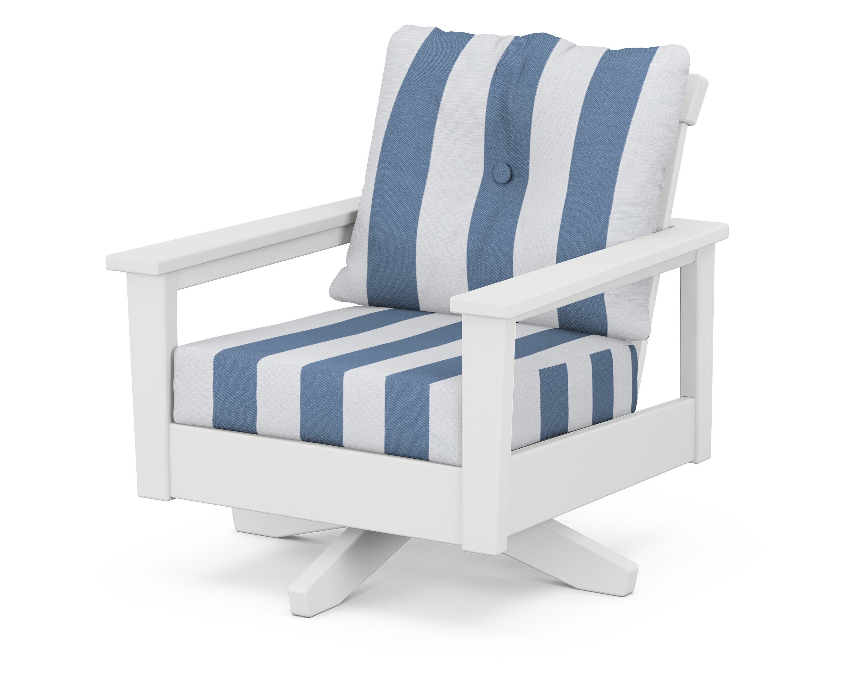 Prescott Deep Seating Swivel Chair in White / Cabana Stripe Sky Blue