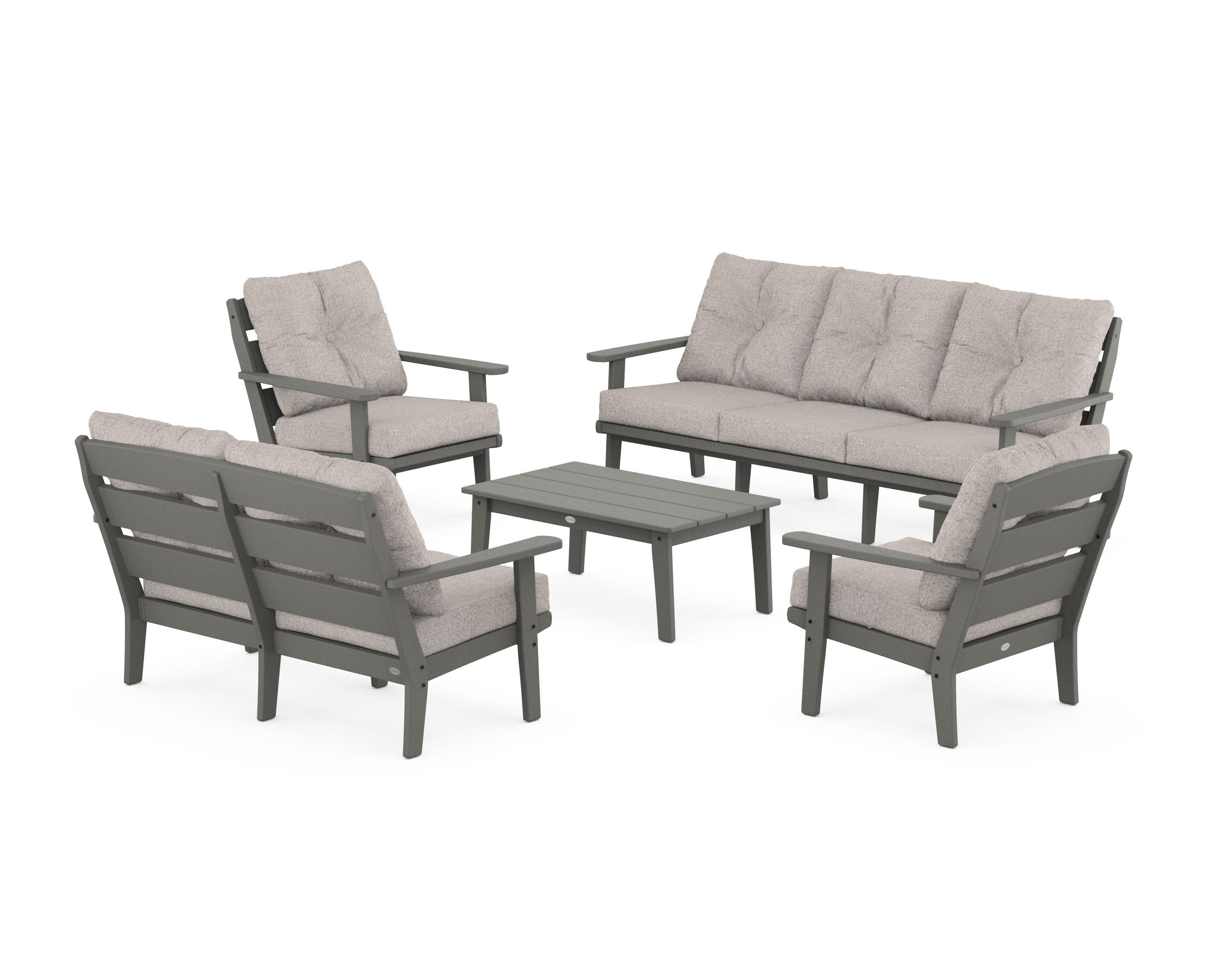 Lakeside 5-Piece Lounge Sofa Set in Slate Grey / Weathered Tweed