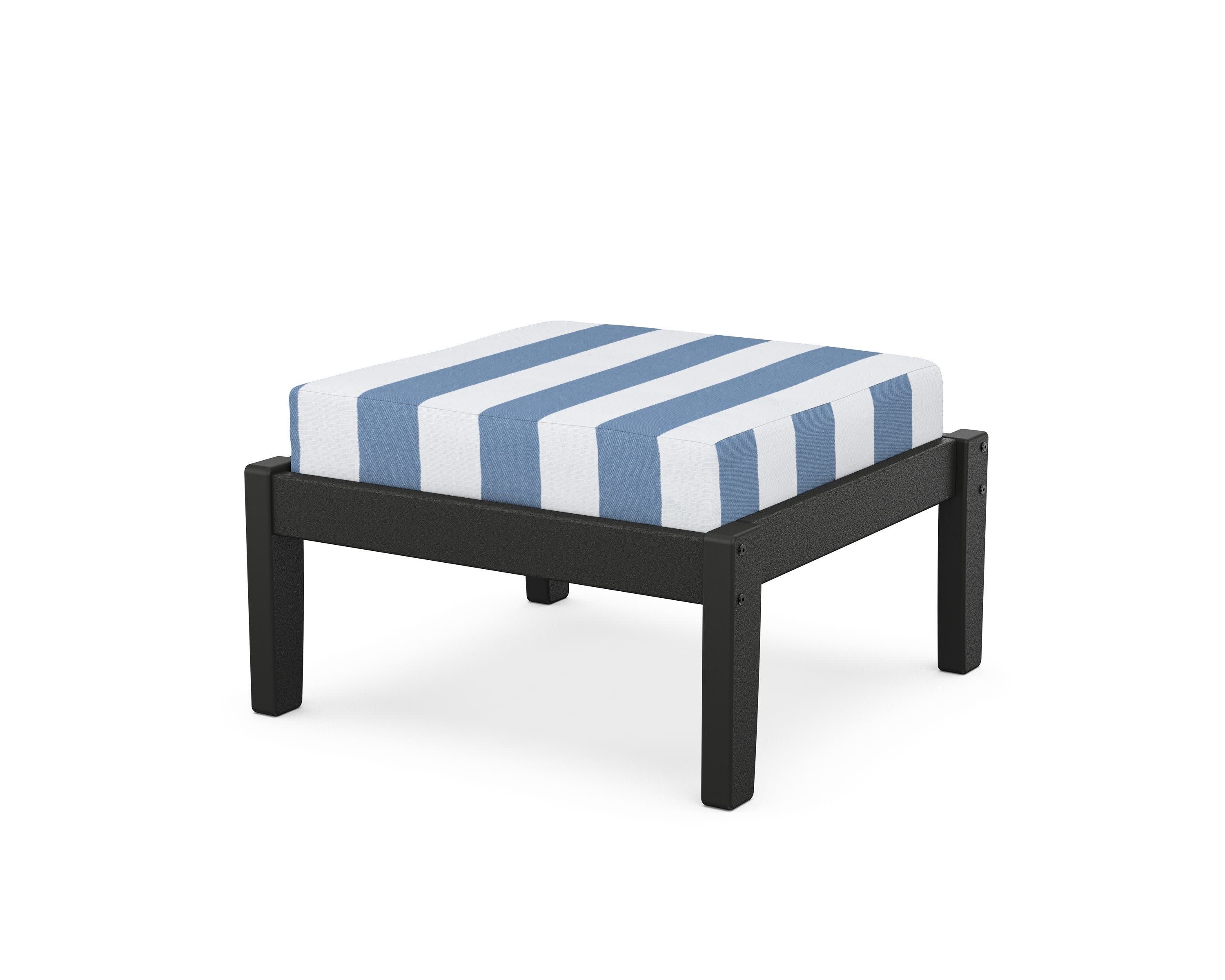 Deep Seating Ottoman in Black / Cabana Stripe Sky Blue