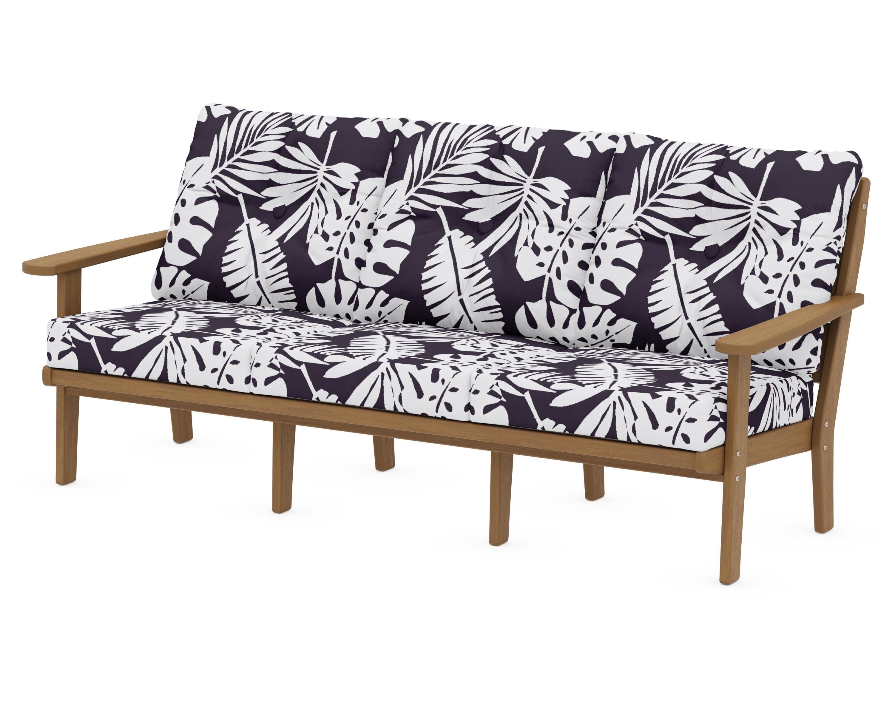 Lakeside Deep Seating Sofa in Natural / Leaf Navy
