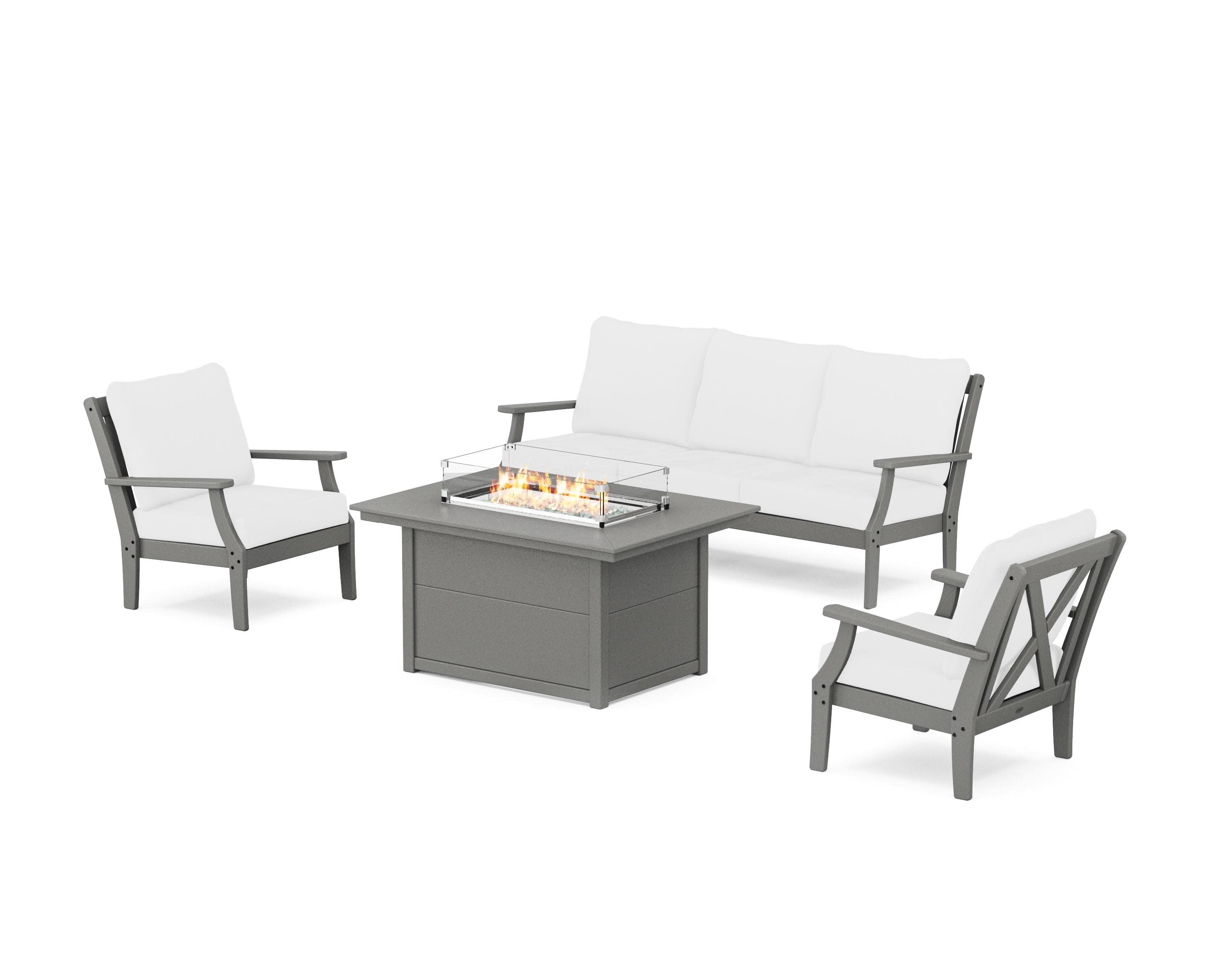 Braxton Deep Seating Fire Pit Table Set in Slate Grey / Natural