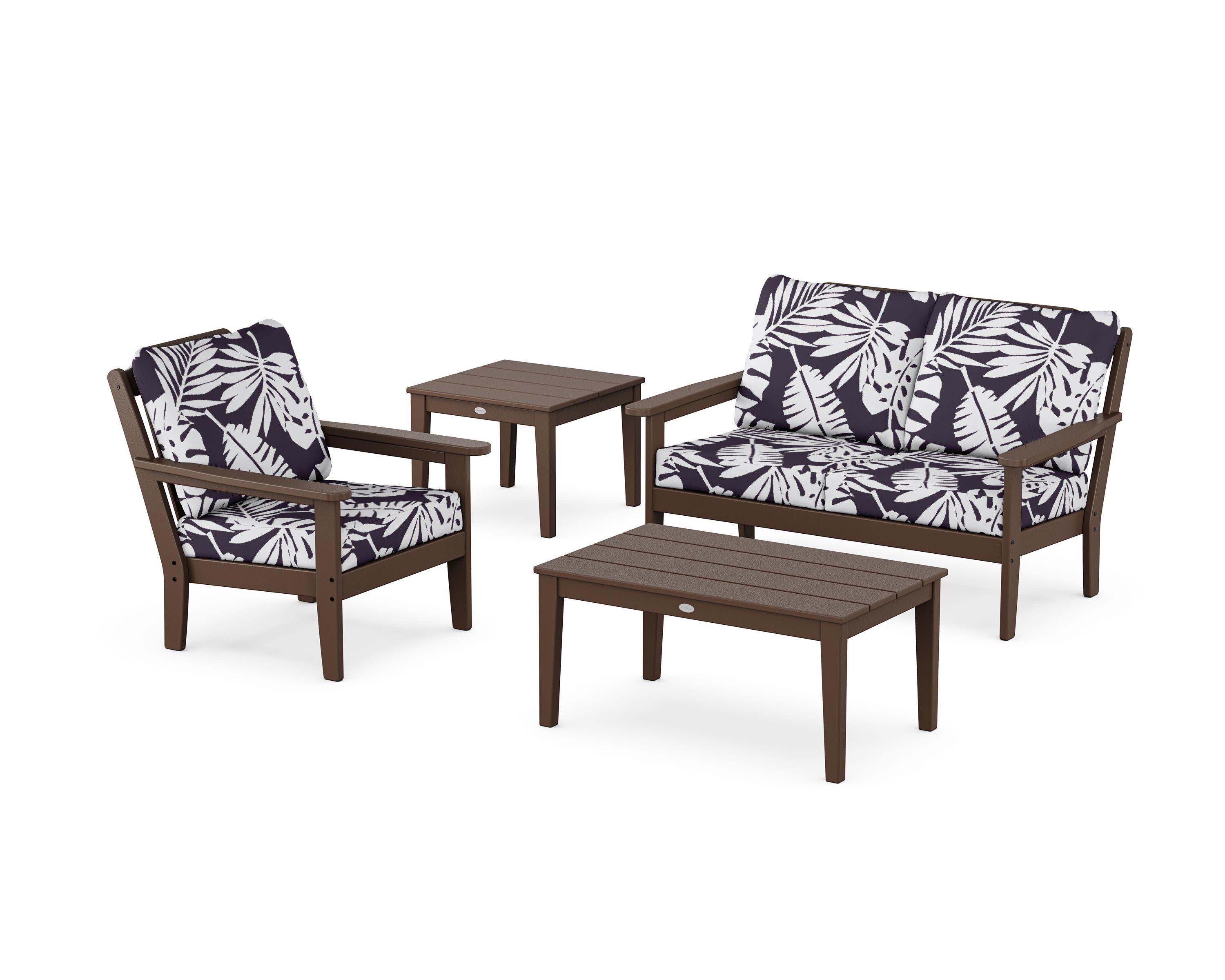 Wovendale 4-Piece Deep Seating Set in Mahogany / Leaf Navy