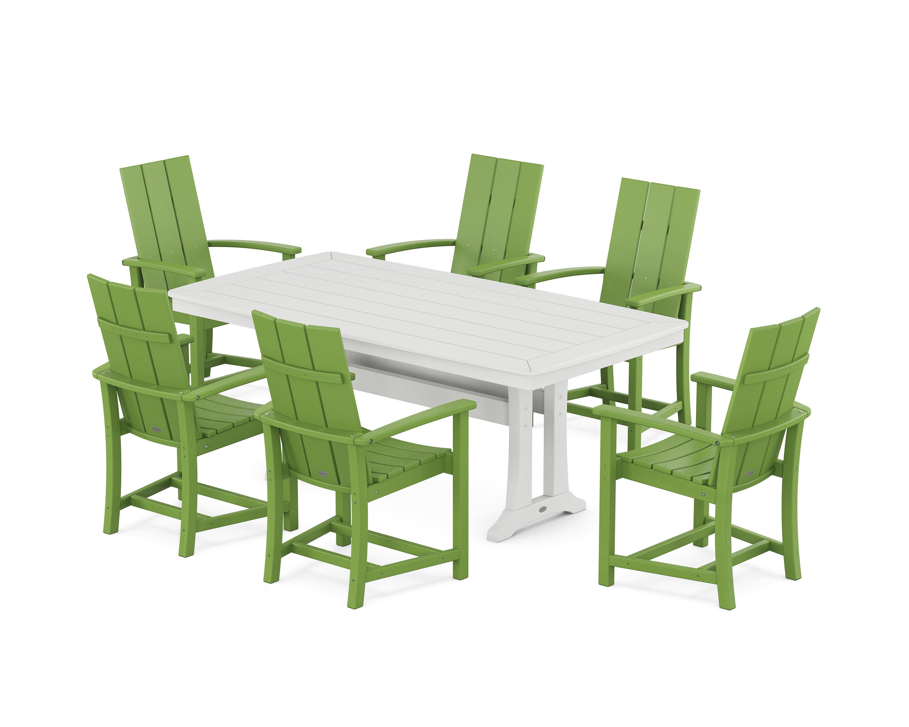 Modern Adirondack 7-Piece Dining Set with Trestle Legs in Lime / White