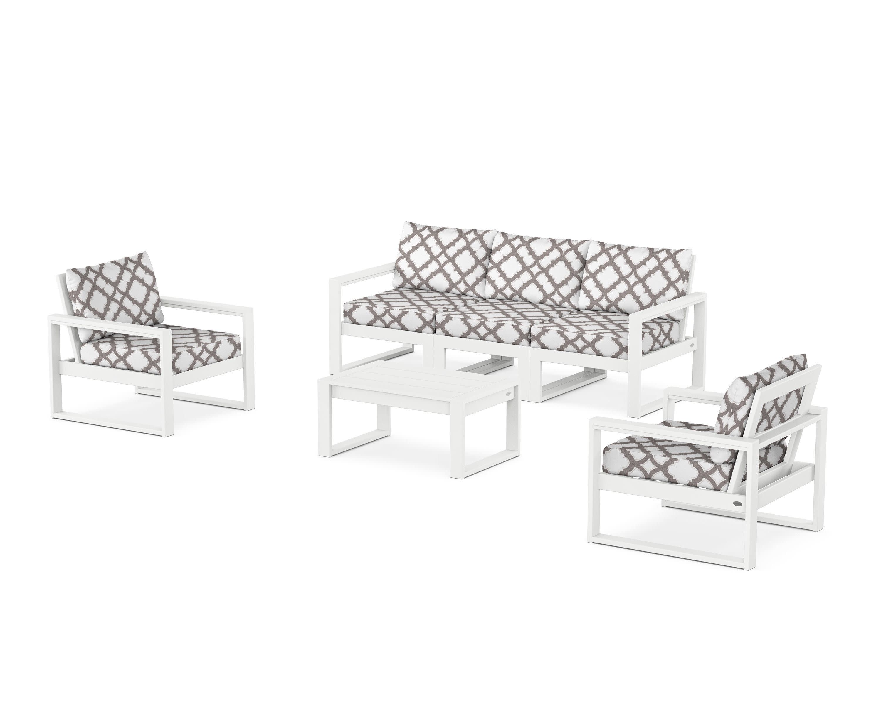 EDGE Sectional 4-Piece Deep Seating Set with Sofa in White / Trellis Grey Mist