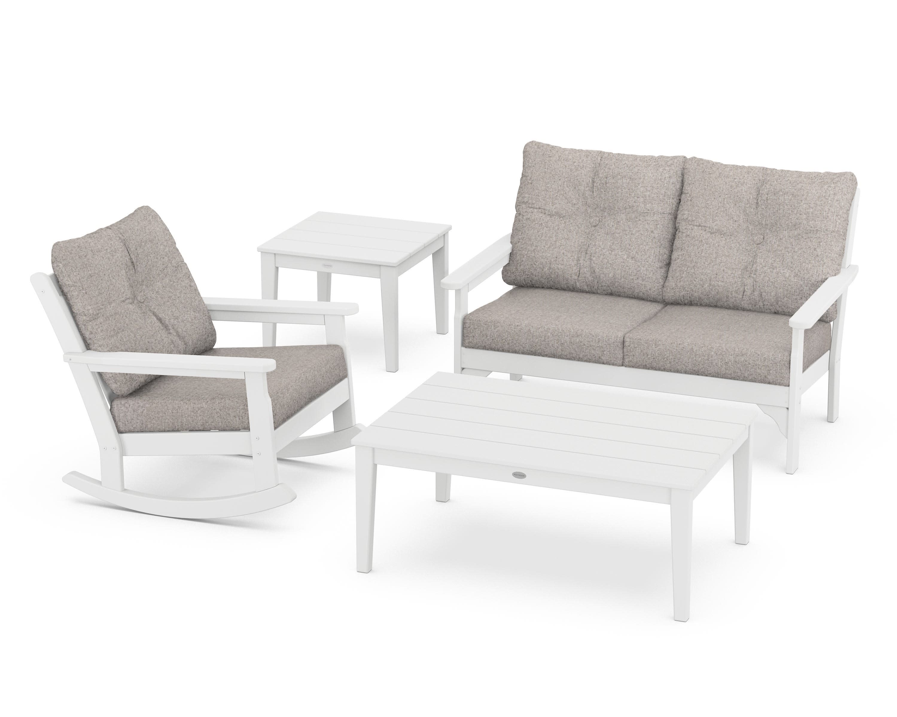 Vineyard 4-Piece Deep Seating Rocker Set in White / Weathered Tweed