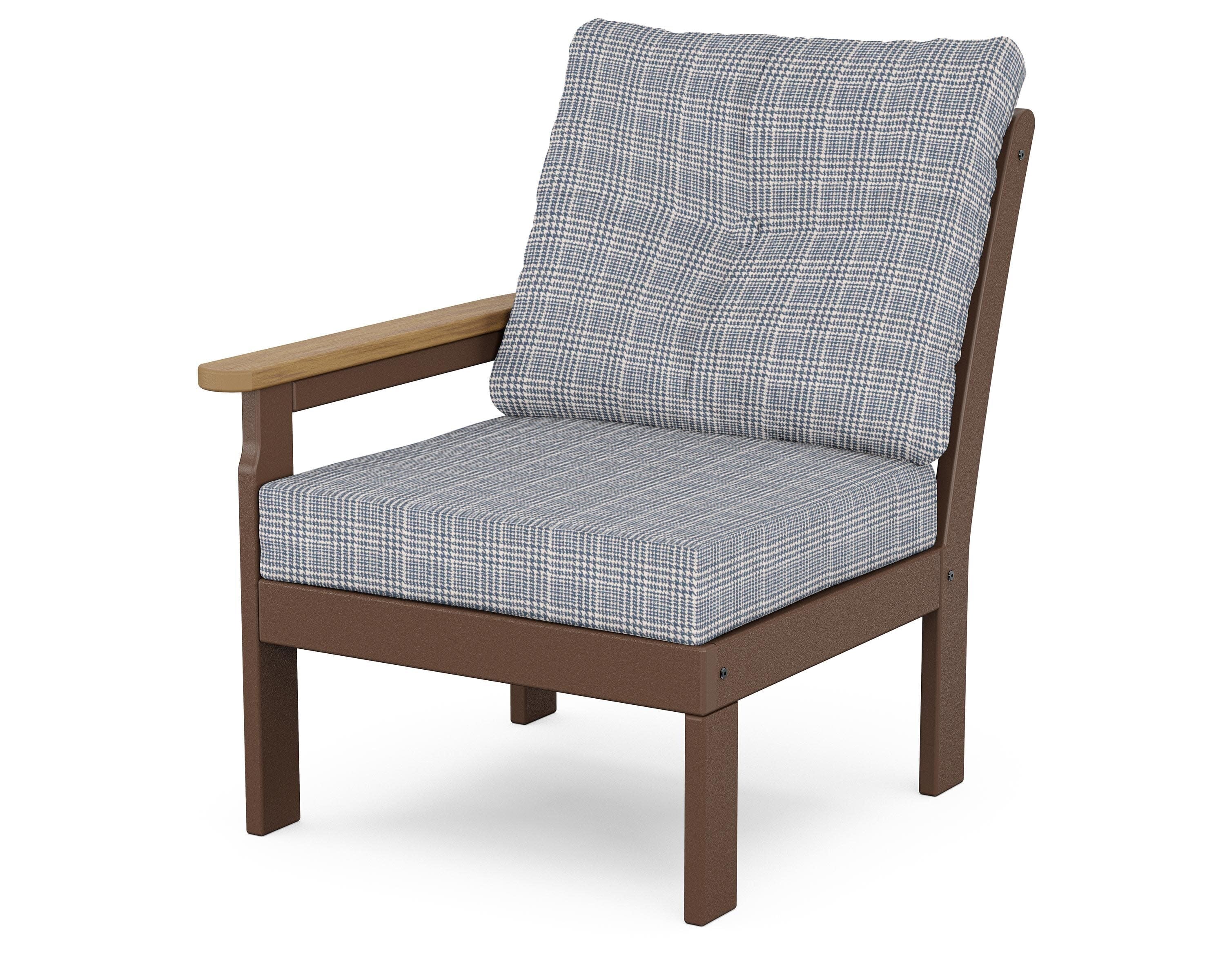 Vineyard Modular Left Arm Chair in Mahogany / Natural / Houndstooth Sky Blue