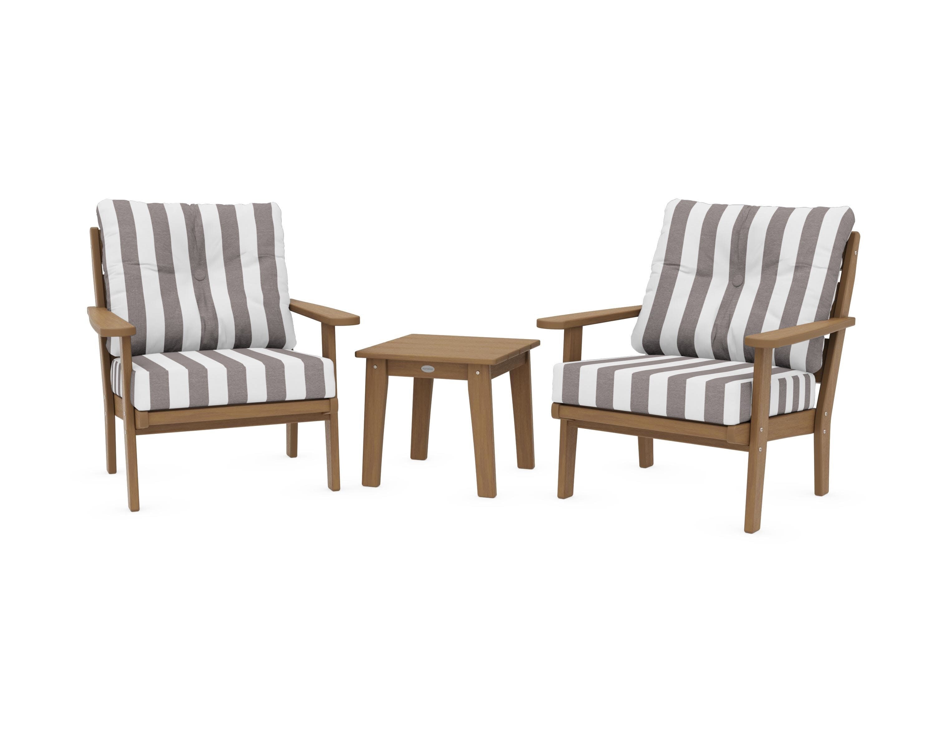 Lakeside 3-Piece Deep Seating Chair Set in Natural / Cabana Stripe Grey Mist