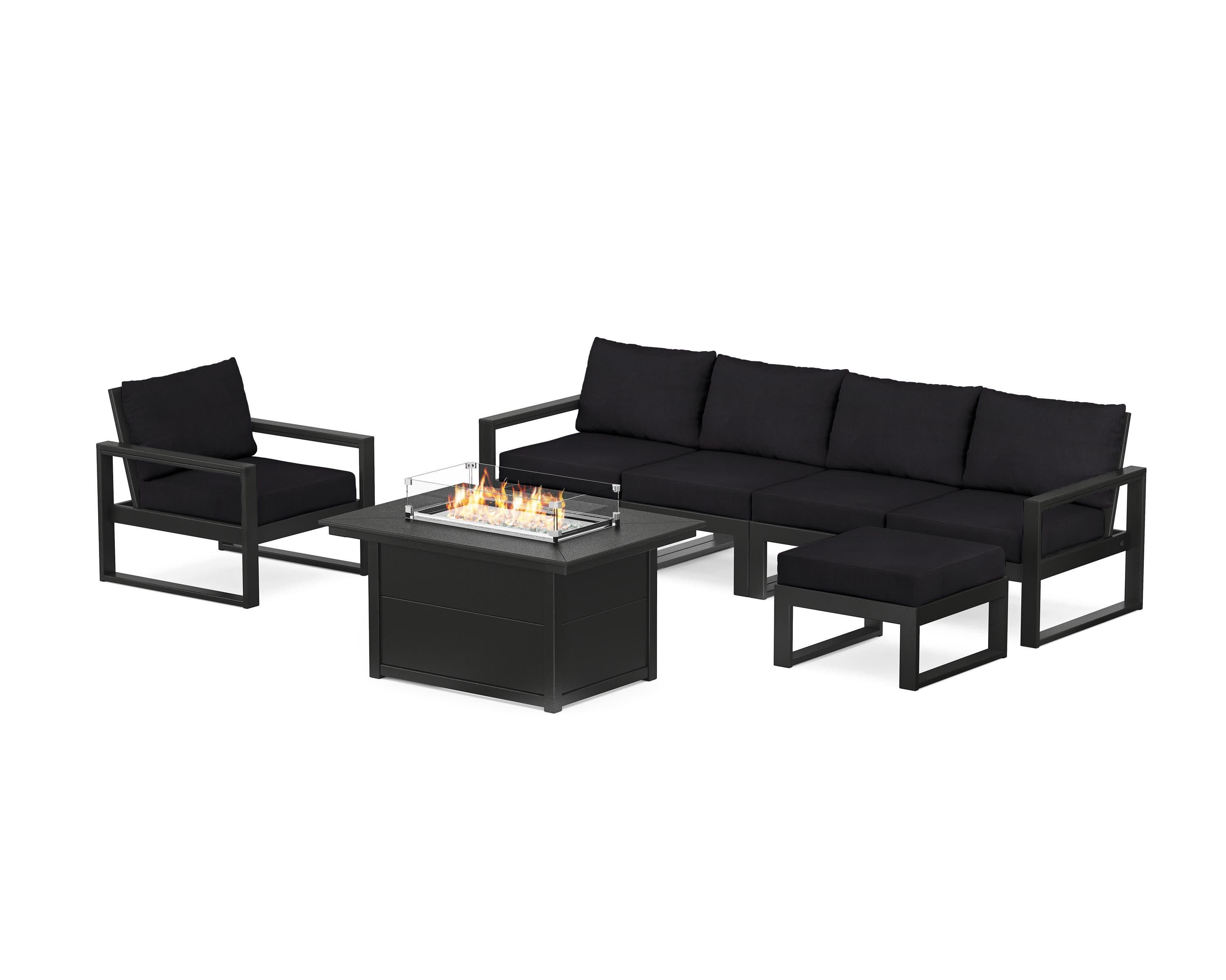 EDGE Sectional Lounge and Fire Pit Set in Black / Midnight Linen