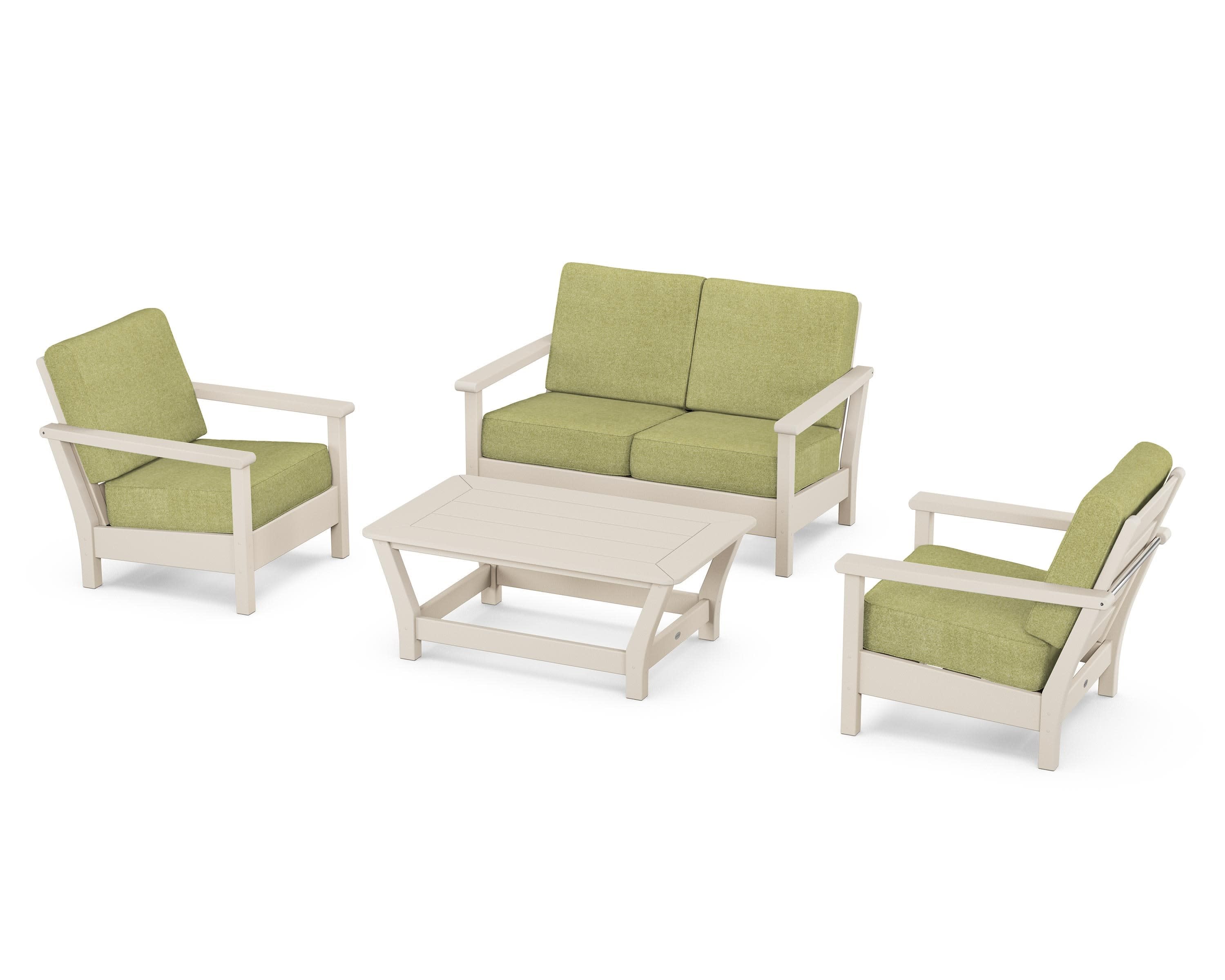 Harbour 4-Piece Deep Seating Set in Sand / Chartreuse Boucle