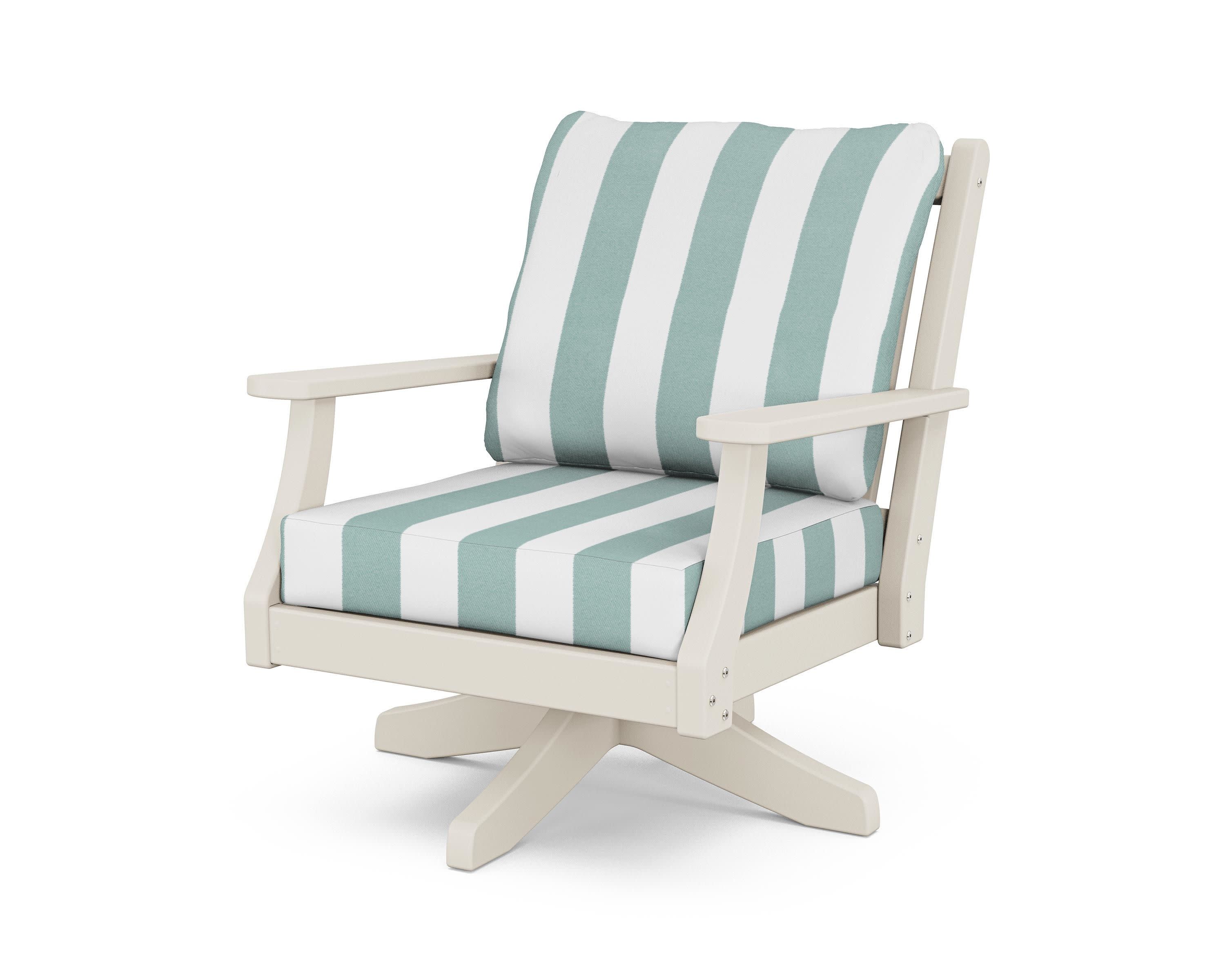 Wovendale Deep Seating Swivel Chair in Sand / Cabana Stripe Glacier Spa