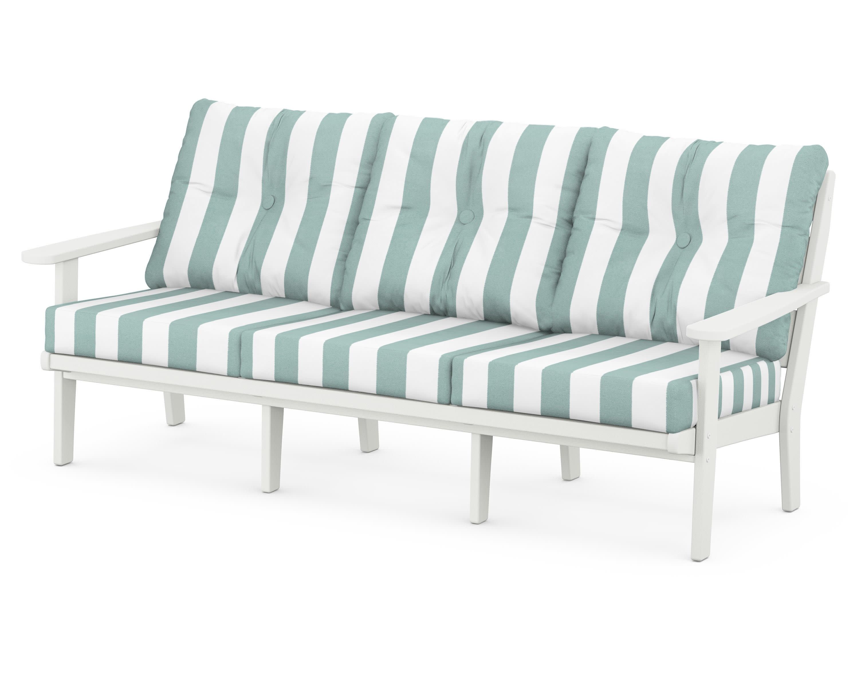 Lakeside Deep Seating Sofa in Vintage White / Cabana Stripe Glacier Spa